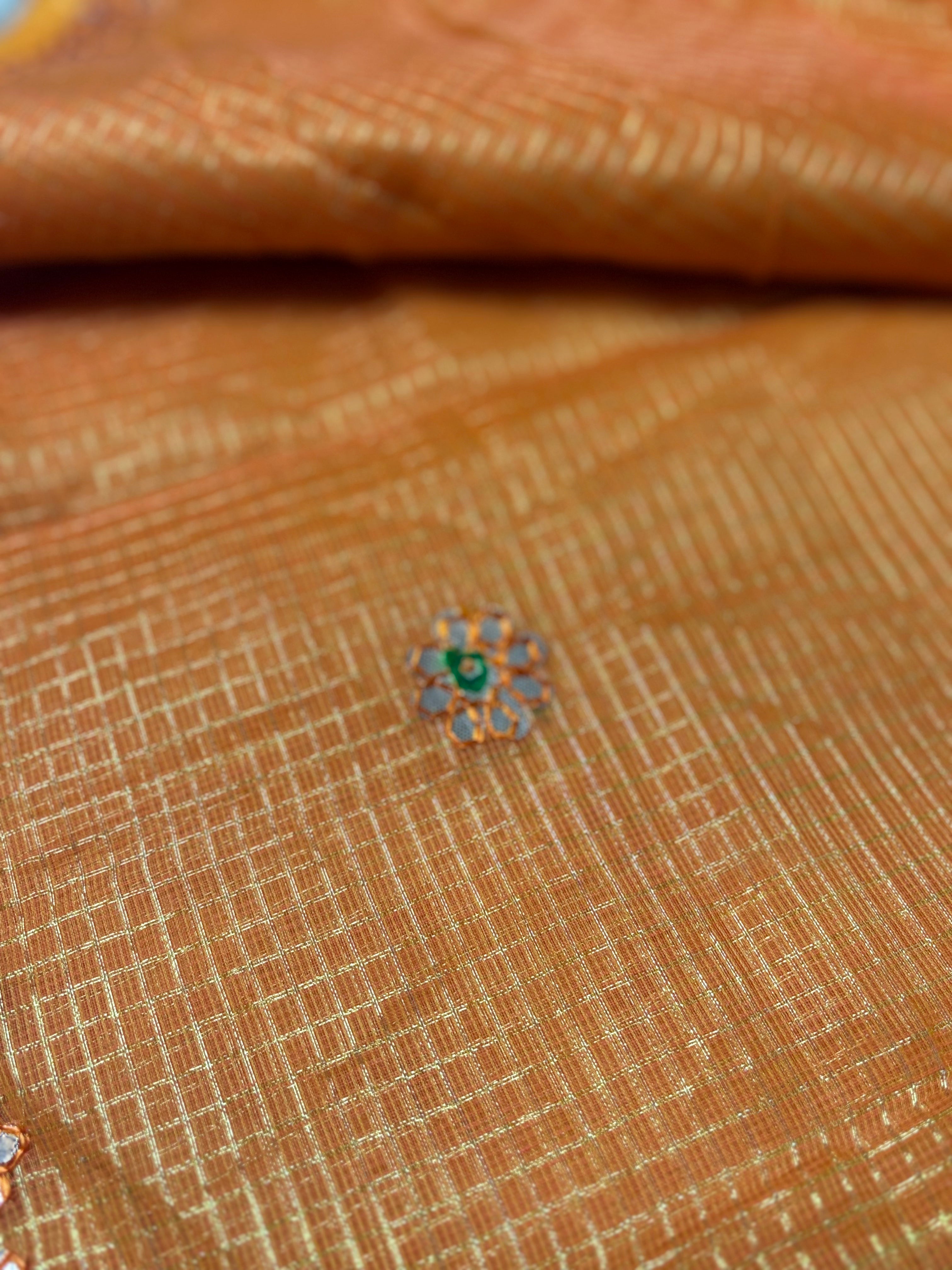 Mustard Yellow Kota Doria Gota Patti Saree