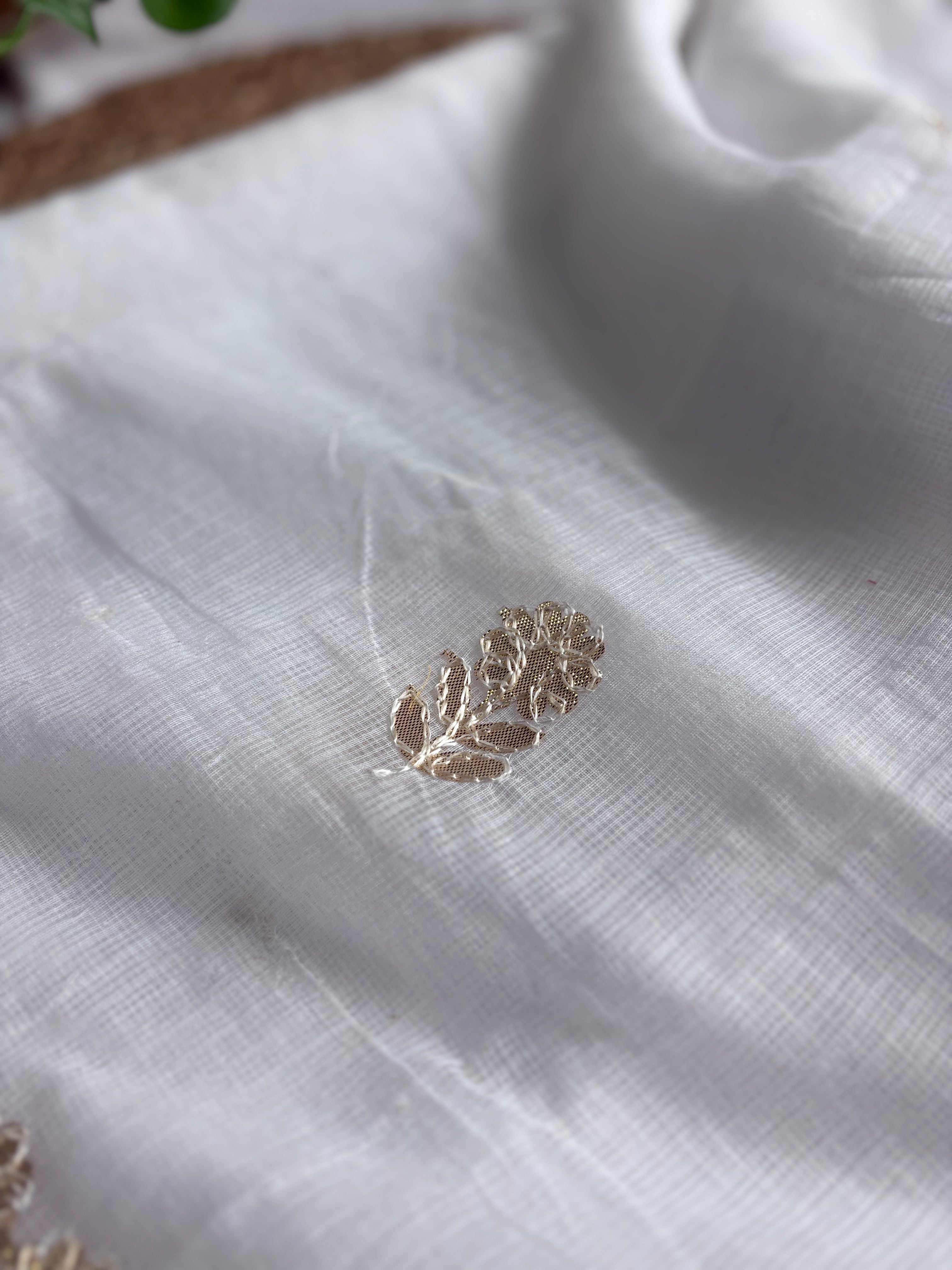 White Kota Doria Gota Patti Saree