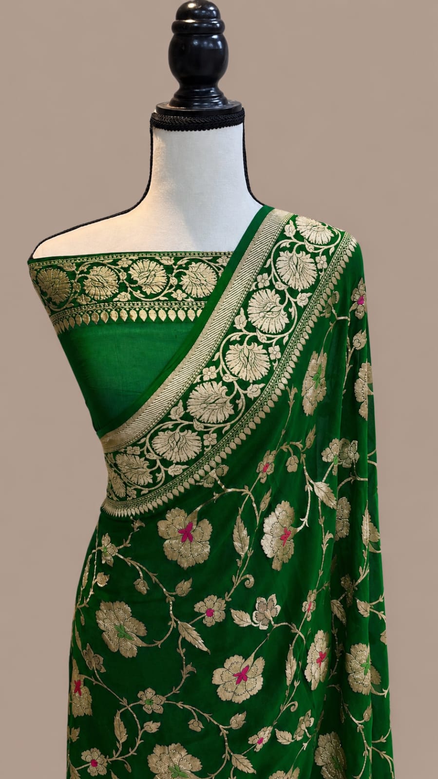 Green Banarasi Handloom Semi Georgette Saree