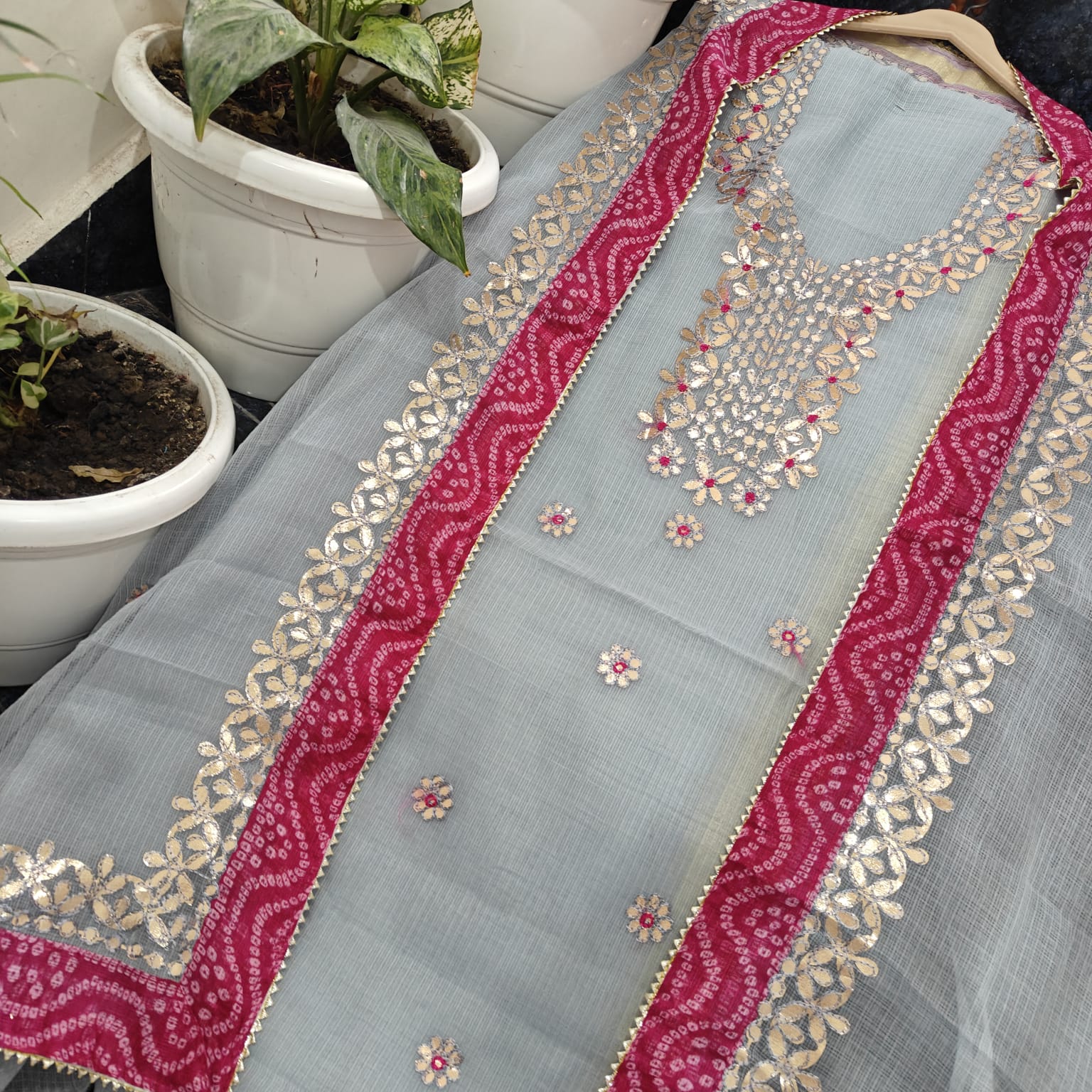 Kota Salwar Suit In Gota Work In Grey