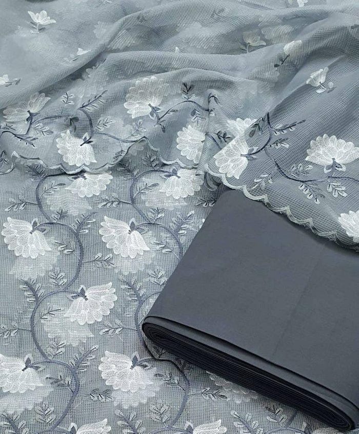 Grey Kota Doriya Embroidery Work Suit