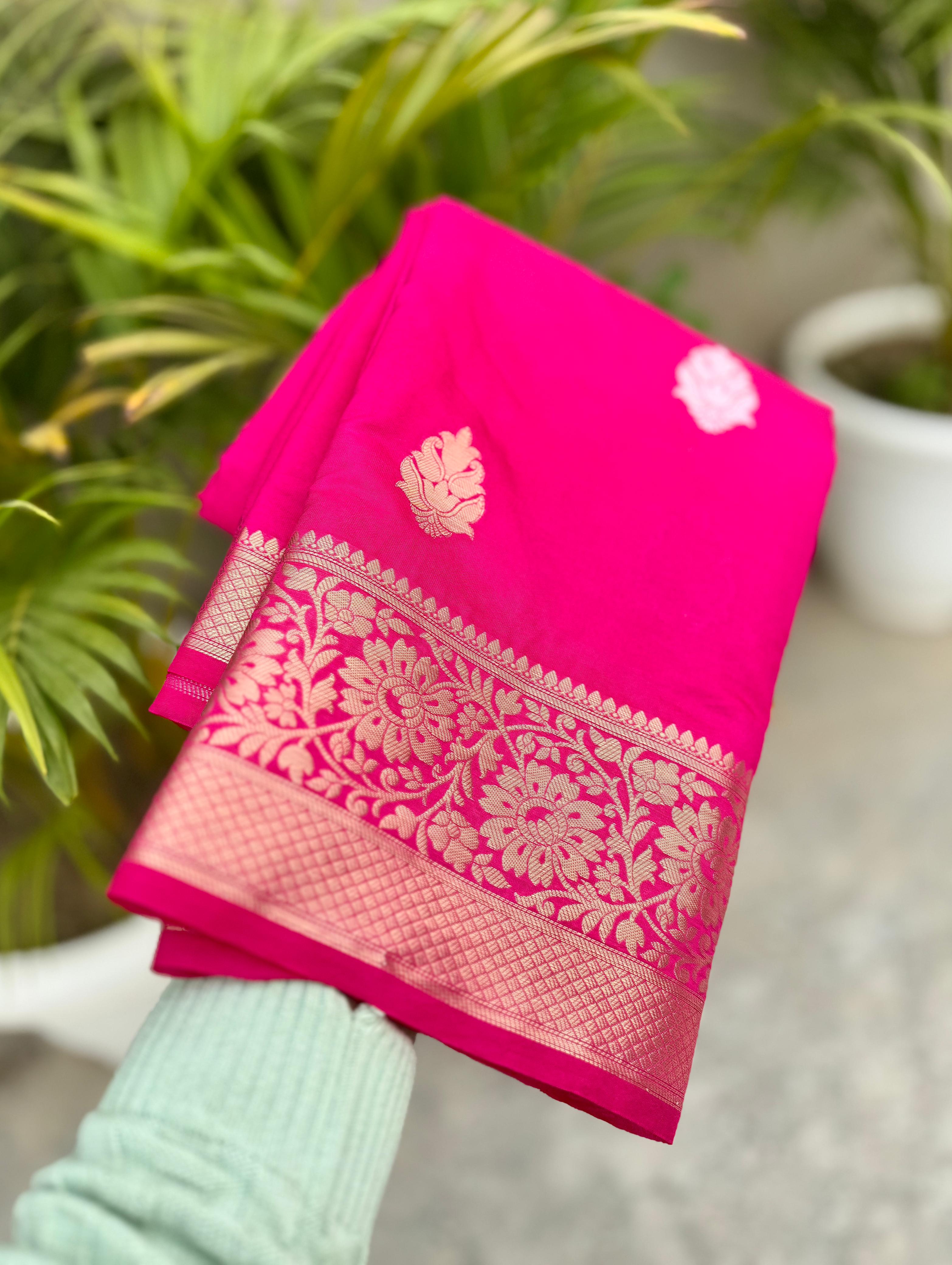 Hot Pink Banarasi Soft Silk with Zari work Saree