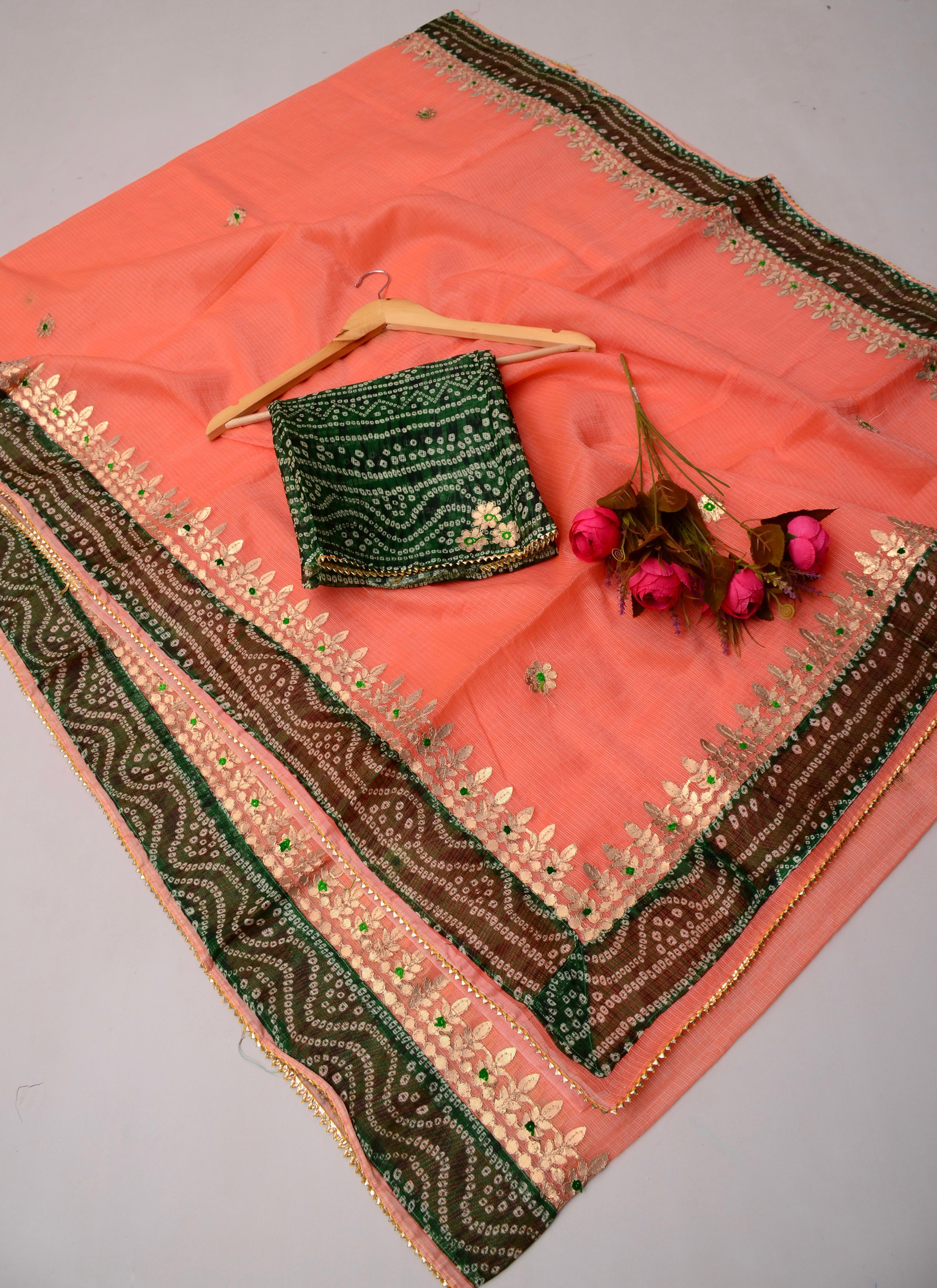 Orange Kota Doria Gota Patti Saree