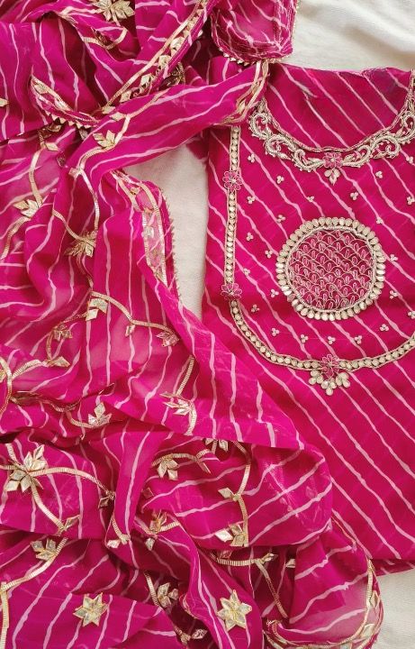 Beautiful Pink Color Leheriya Gota Patti Work Suit