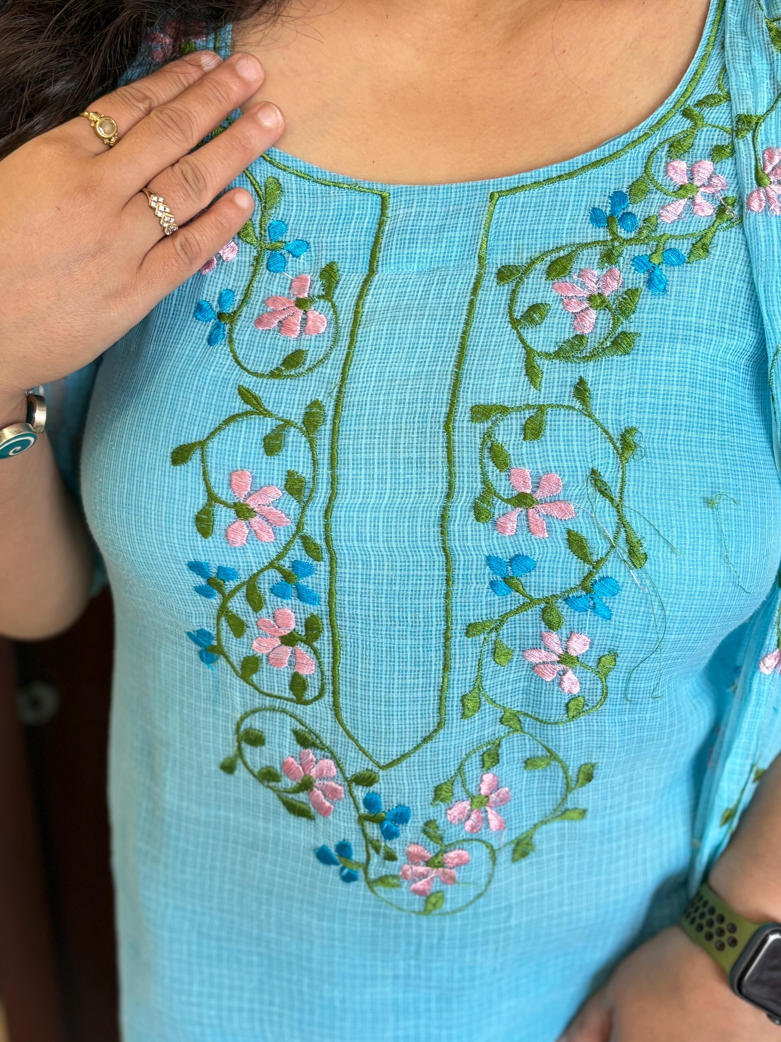 Blue embroidered Kota Doriya Suit