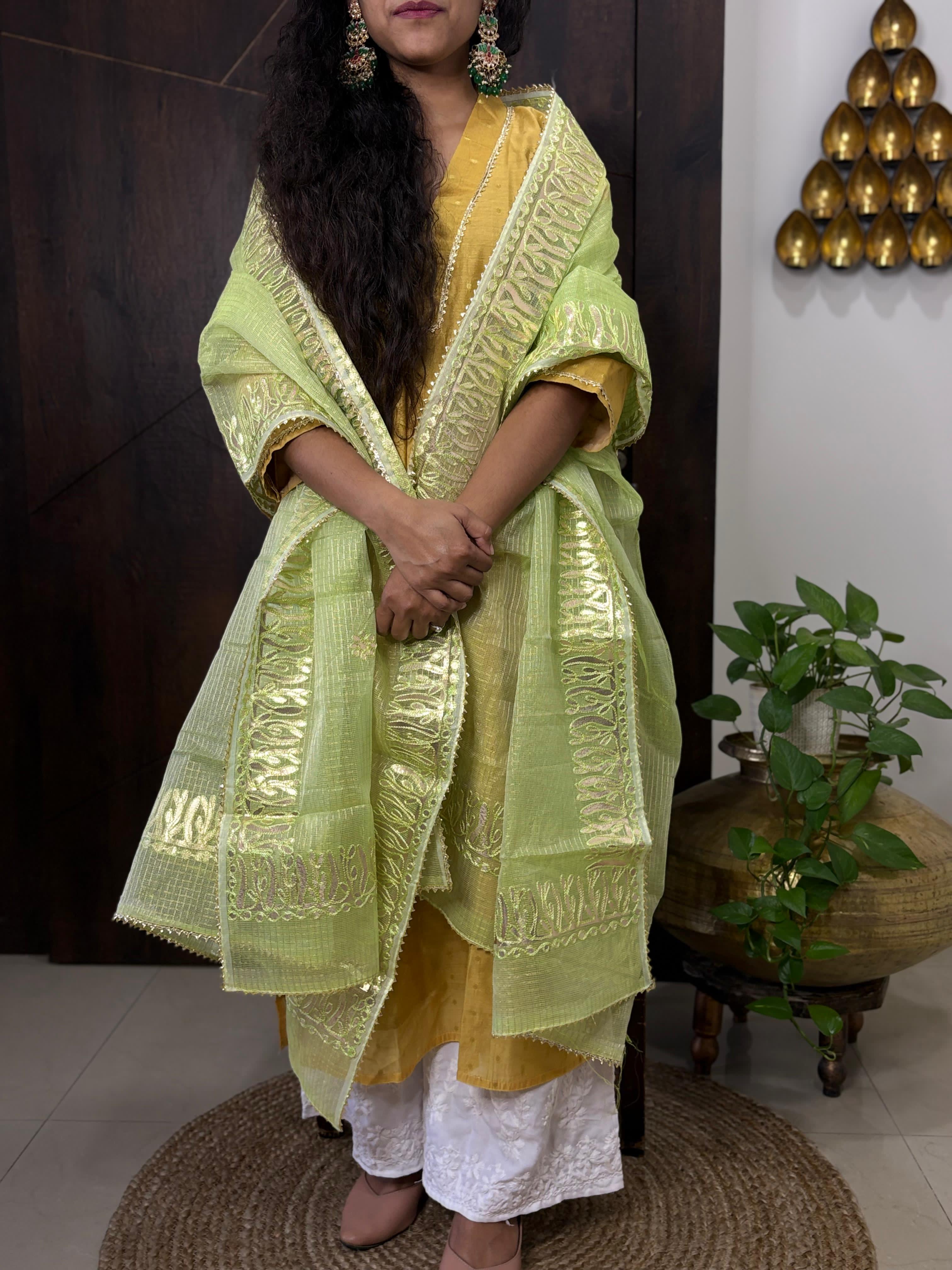 Green Kota Doria Heavy Gota Patti Work Dupatta