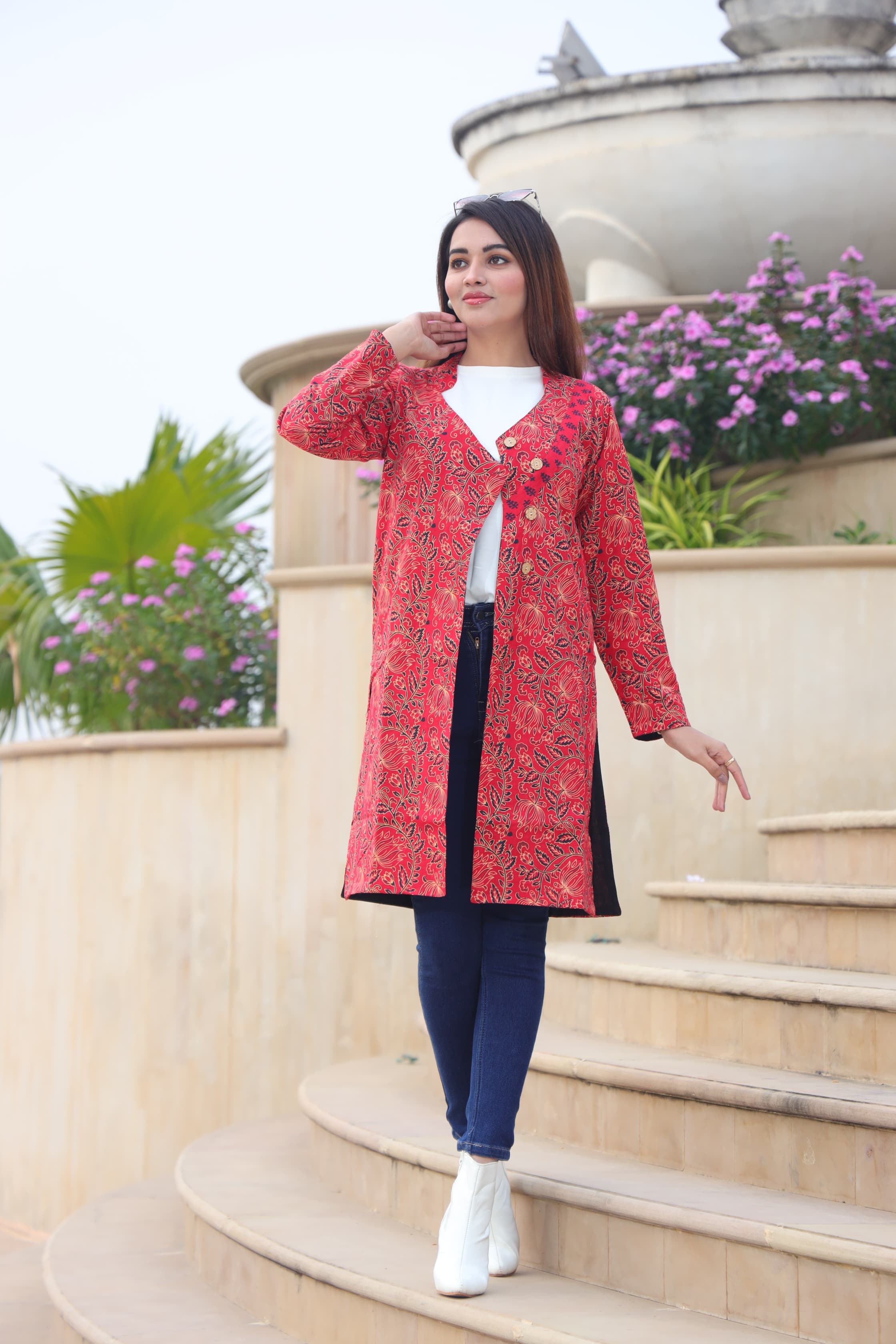 Beautiful Red Bagru Hand Block Printed Pure Cotton Winter Jackets