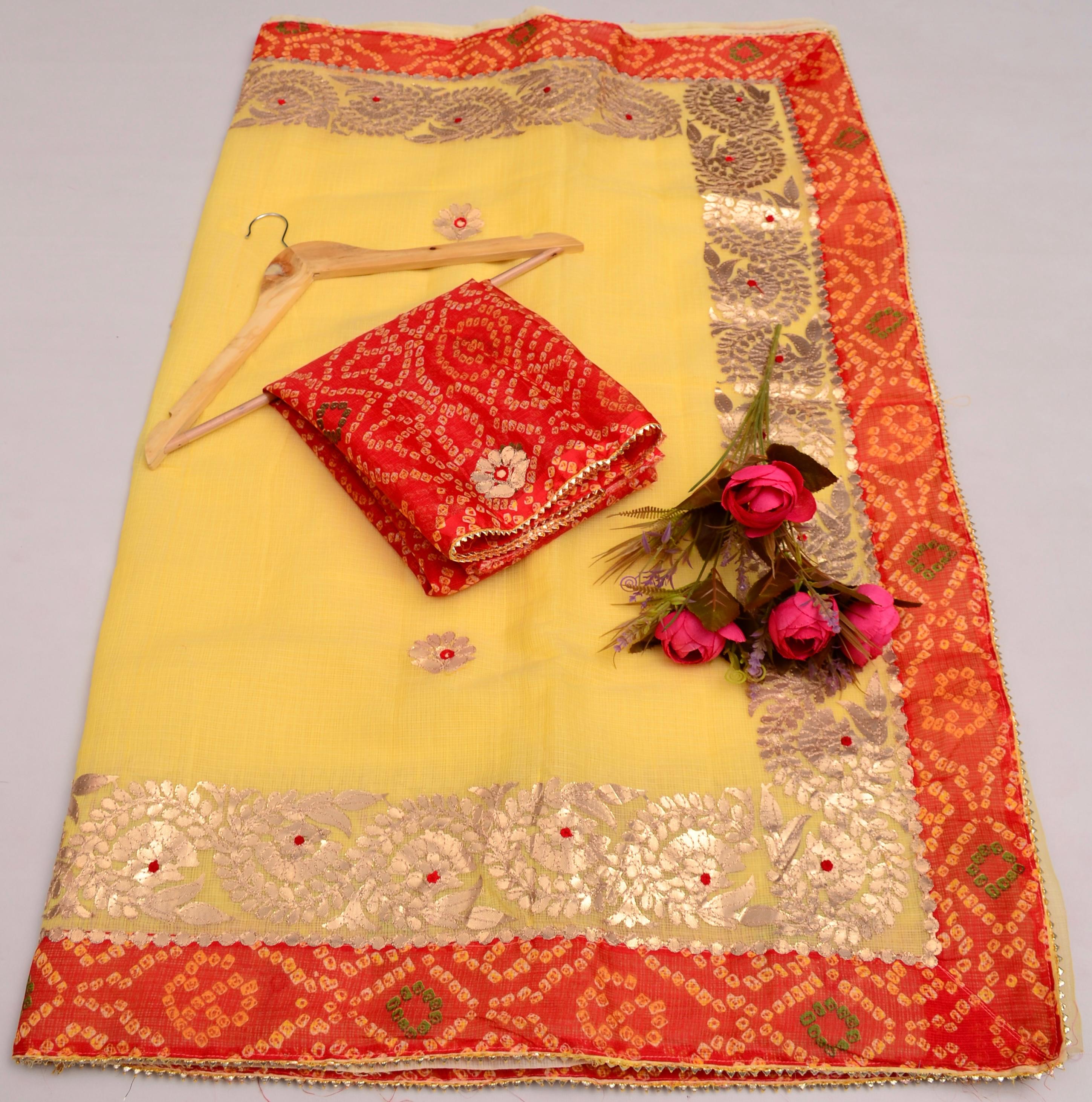 Yellow Kota Doria Gota Patti Saree