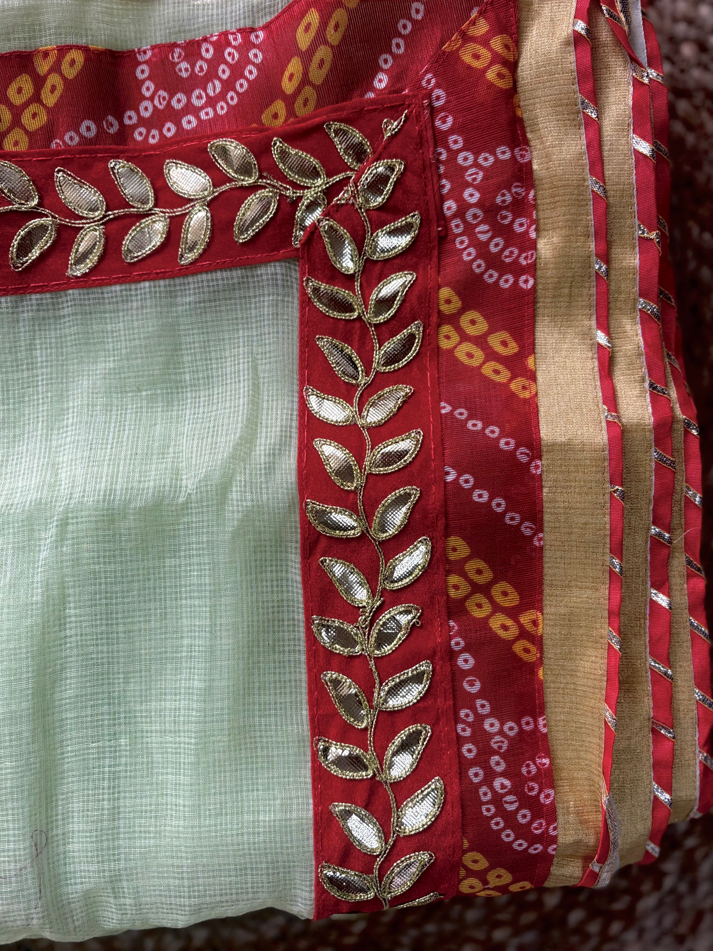 Teejali White Kota Doria Gota Patti Saree