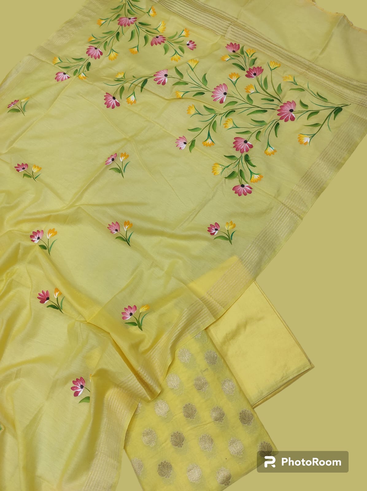 Youthful in Yellow Banarasi Cotton Silk Suit(Unstitched)