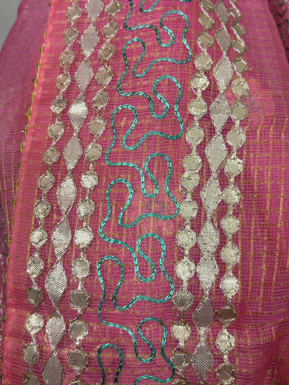 Pink Kota Doria Heavy Gota Patti Work Dupatta