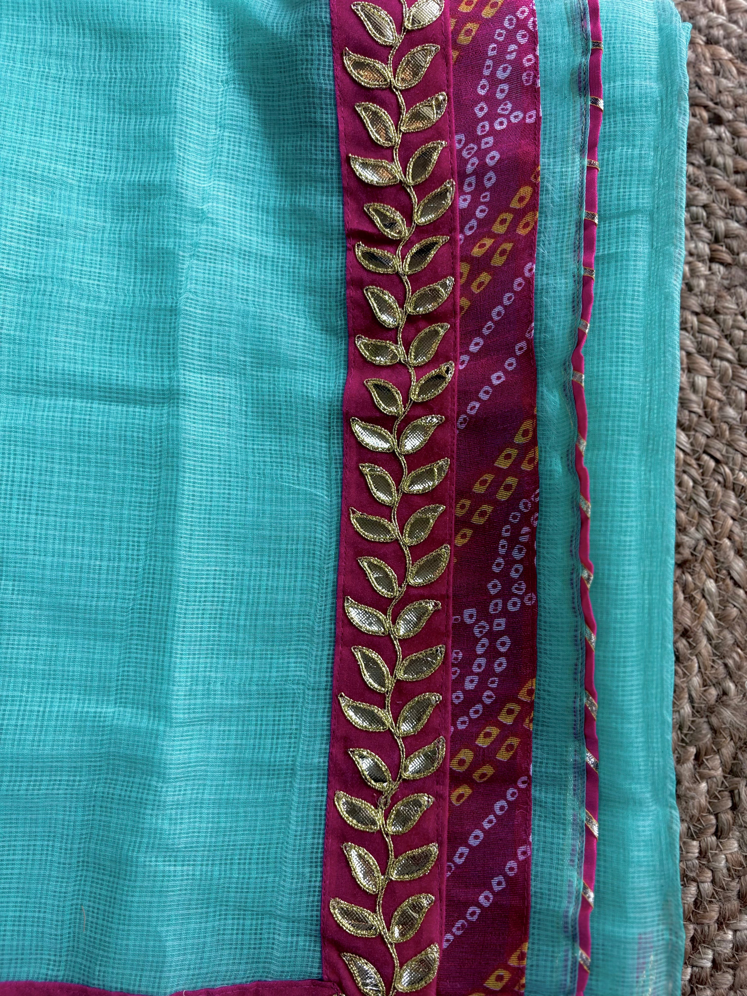 Sea Green Kota Doria Gota Patti Saree