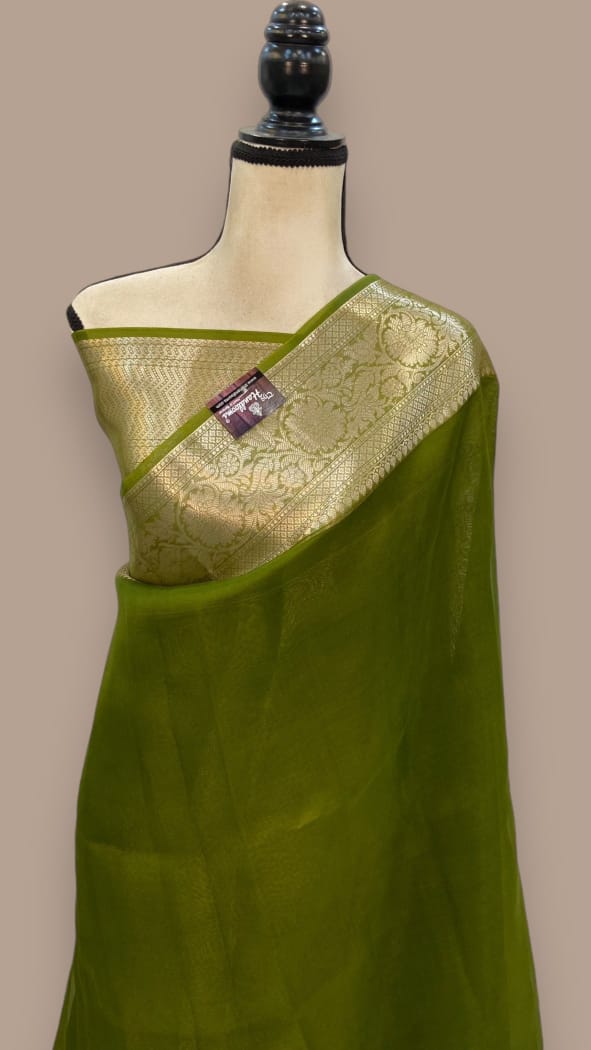 Green Banarasi Semi Kora Organza Saree