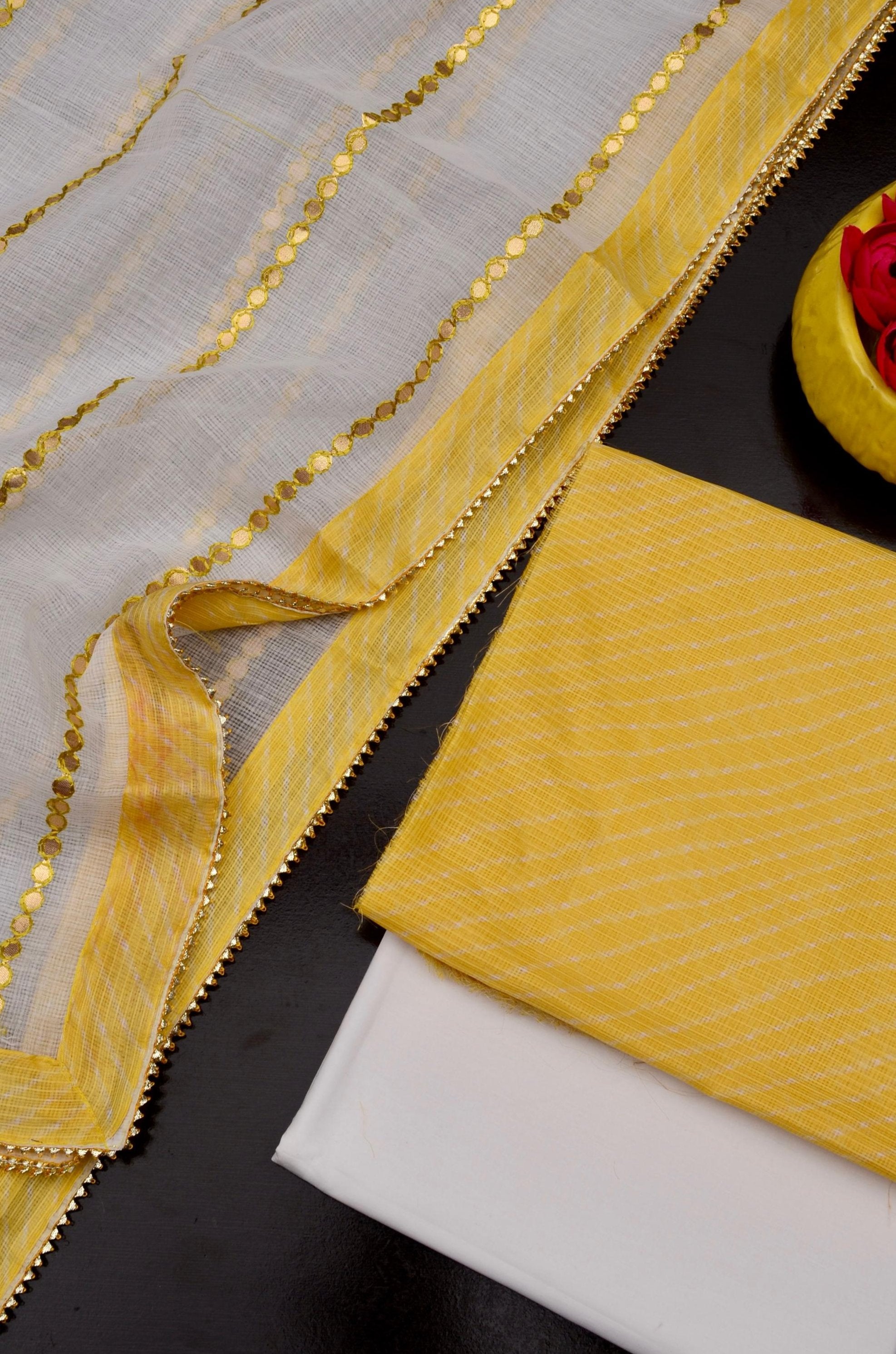 Kota Doriya Semi Silk Gotta Patti Work Suit In Yellow