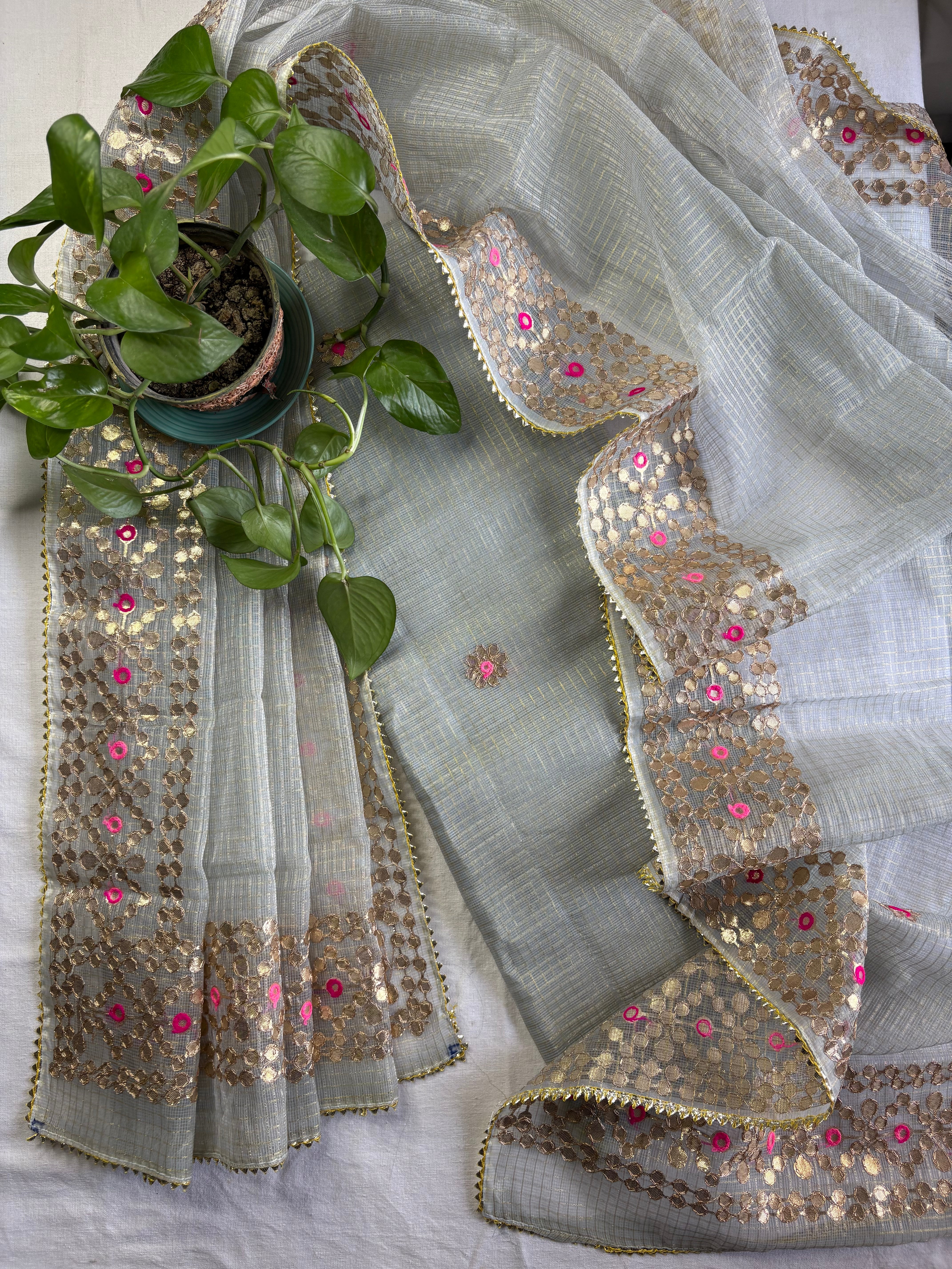 Wedding Wear Kota Gota Patti Salwar Suit In Gota Work Grey Color