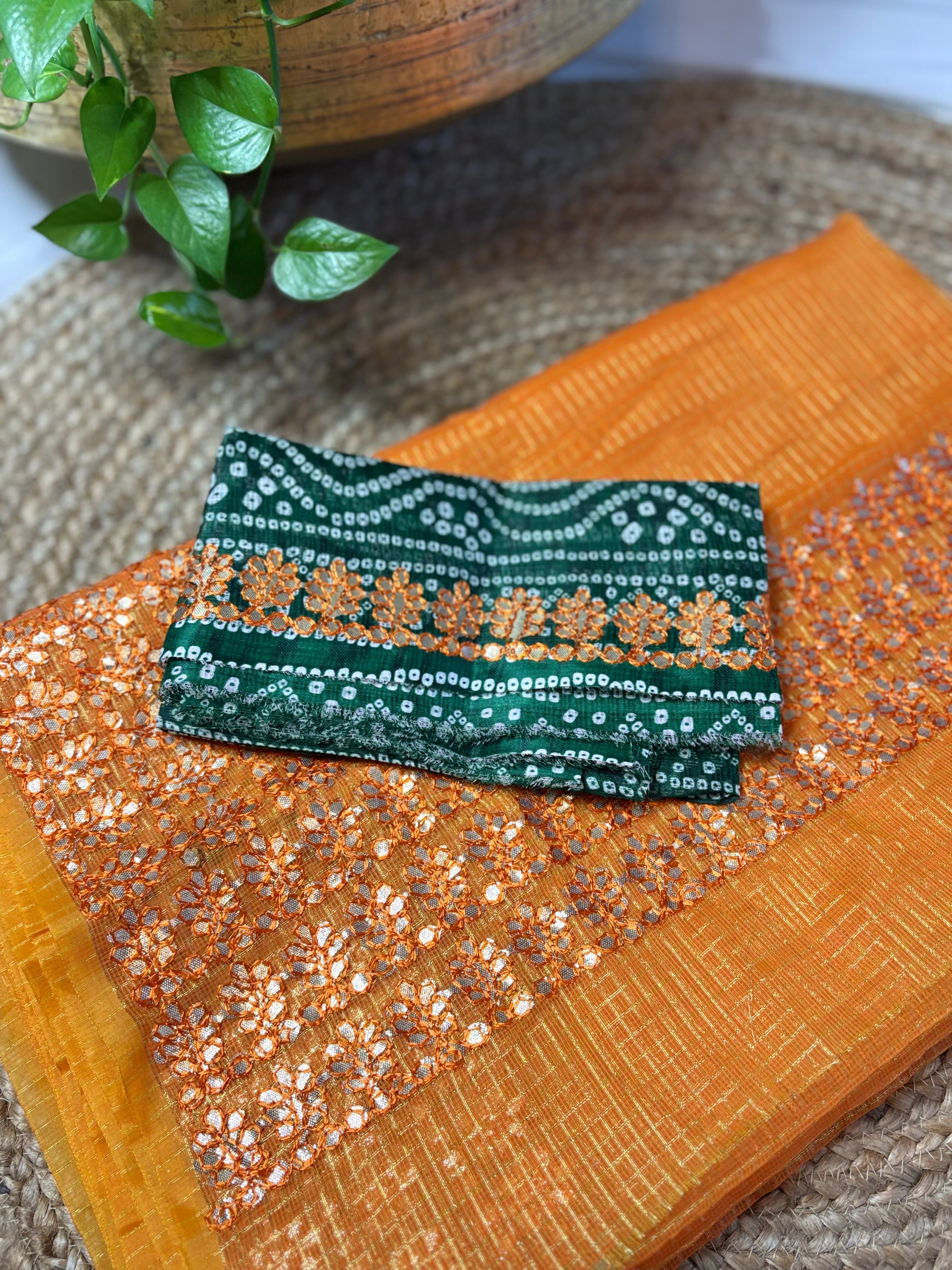 Mustard Yellow Kota Doria Gota Patti Saree