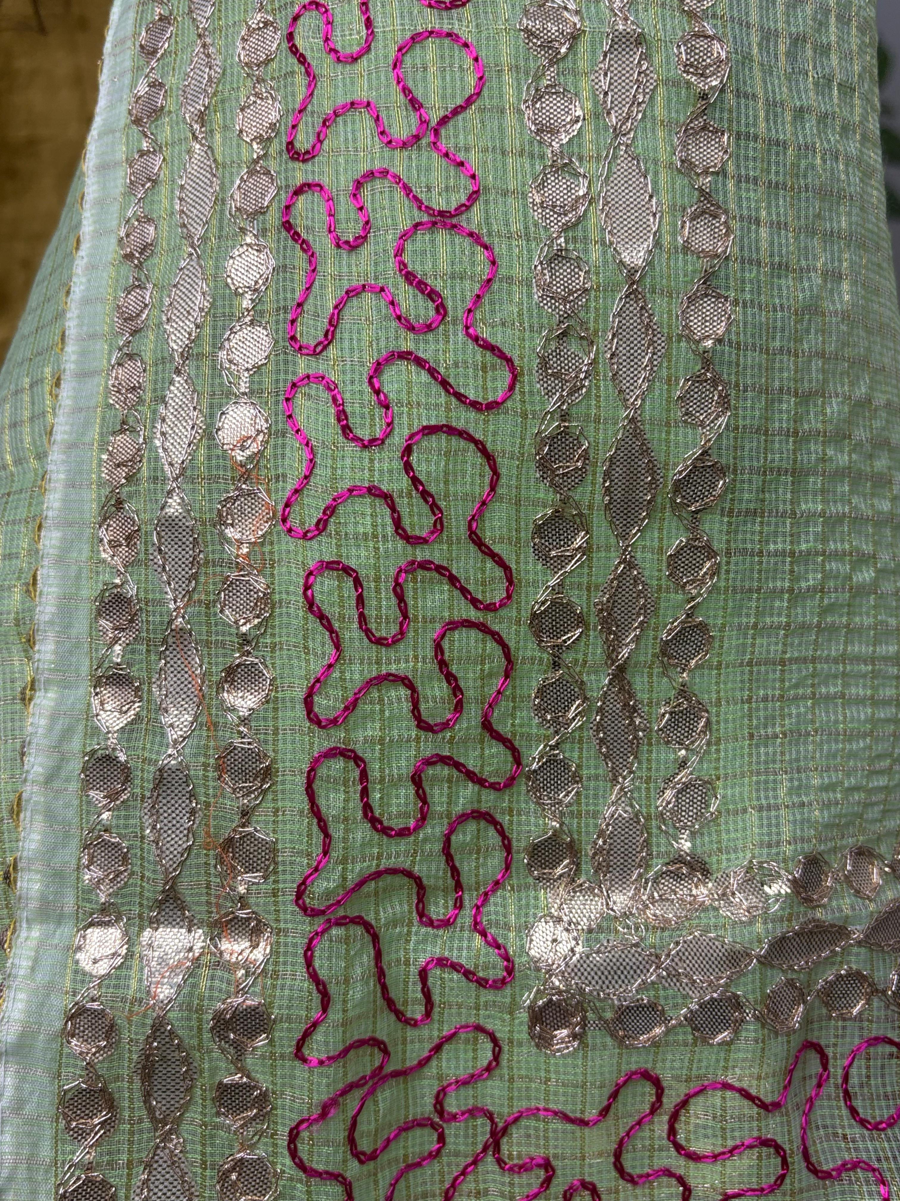 Green Kota Doria Heavy Gota Patti Work Dupatta