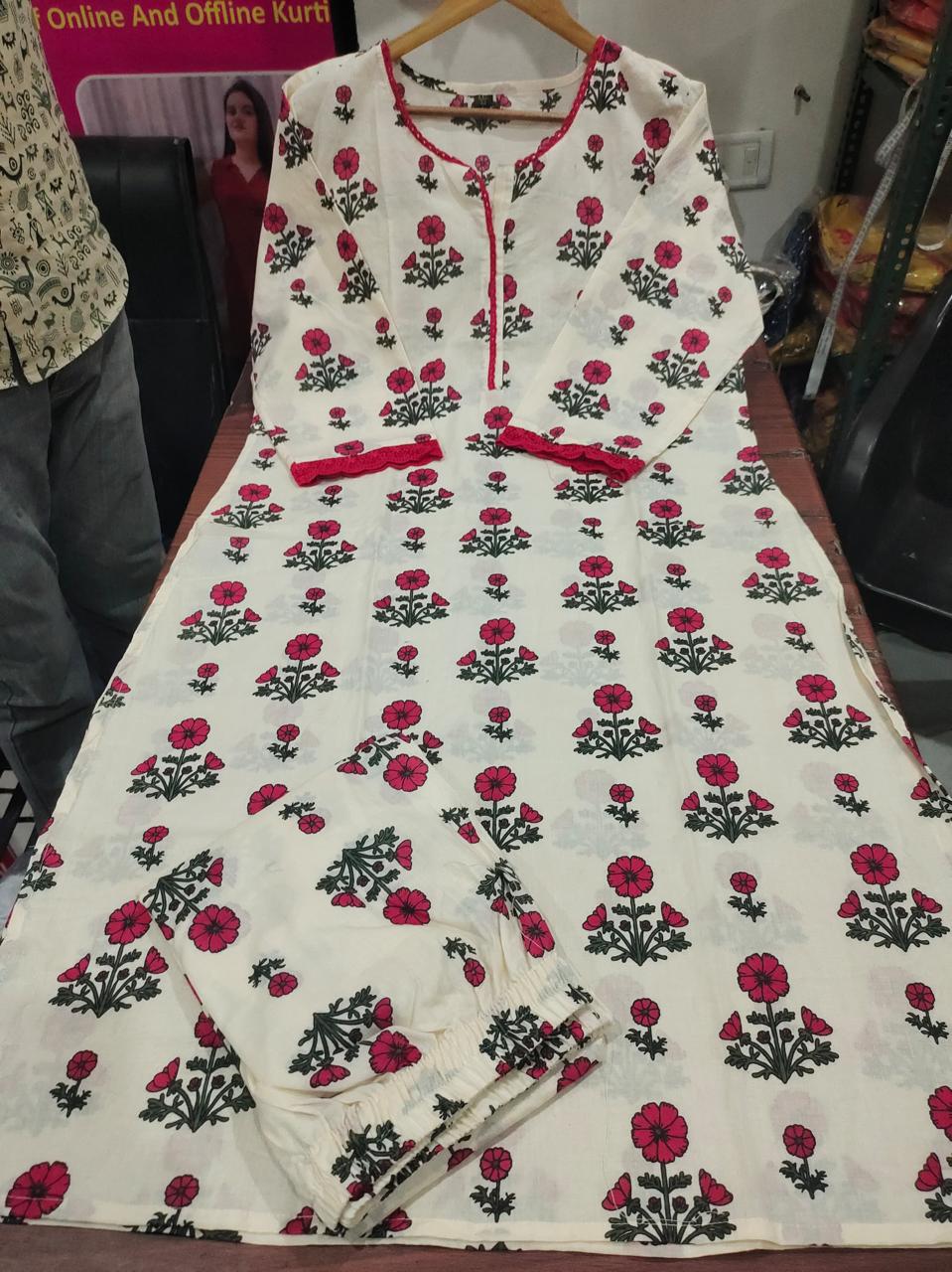 Pink Bagru Floral Block Printed Suit