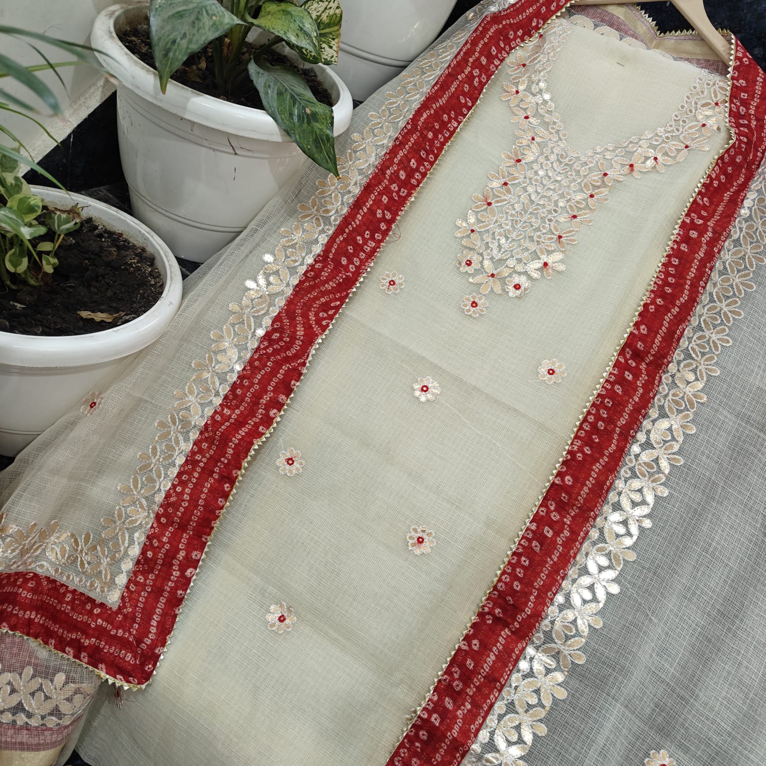 Kota Salwar Suit In Gota Work In White