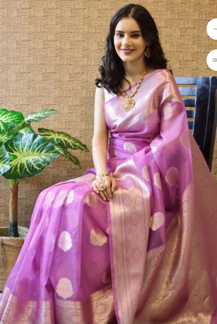 Light purple Banarasi Semi Kora Organza Saree