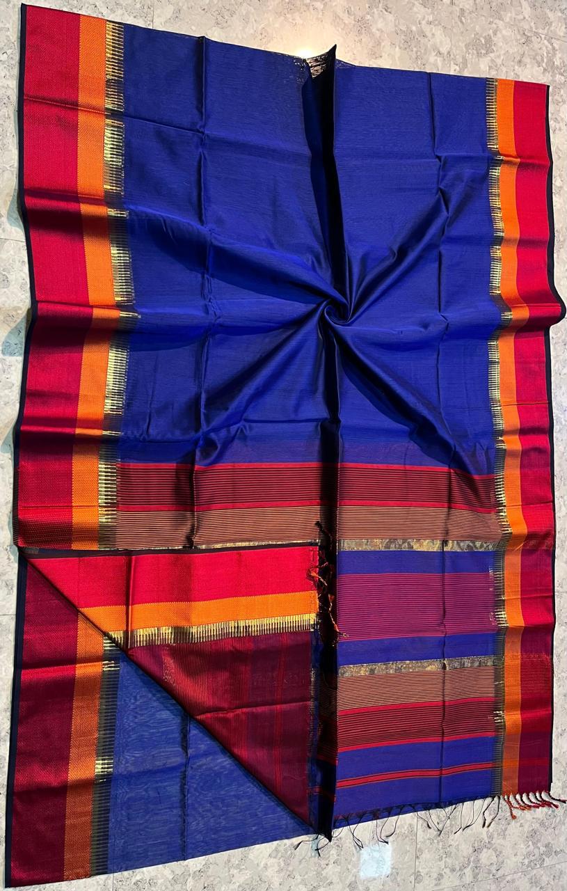 Maheshwari Silk Saree In Navy Blue