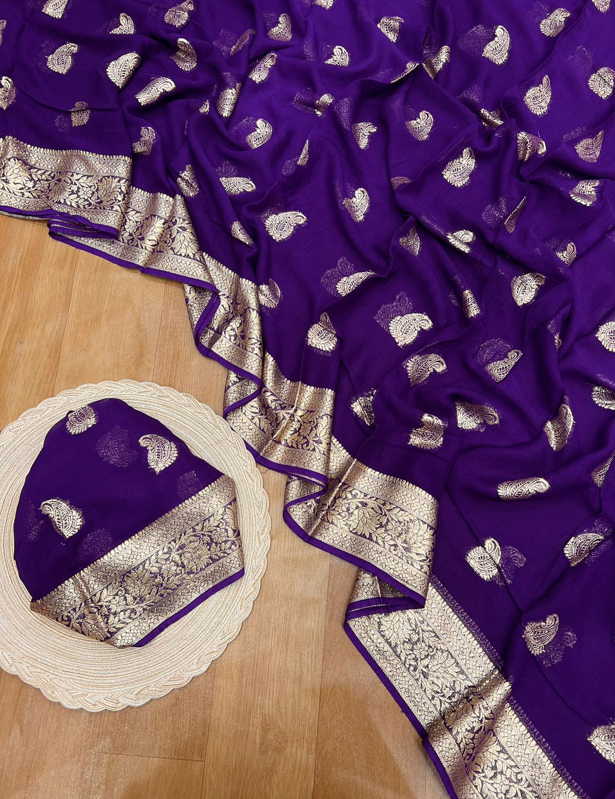 Purple Banarasee soft silk georgette Saree