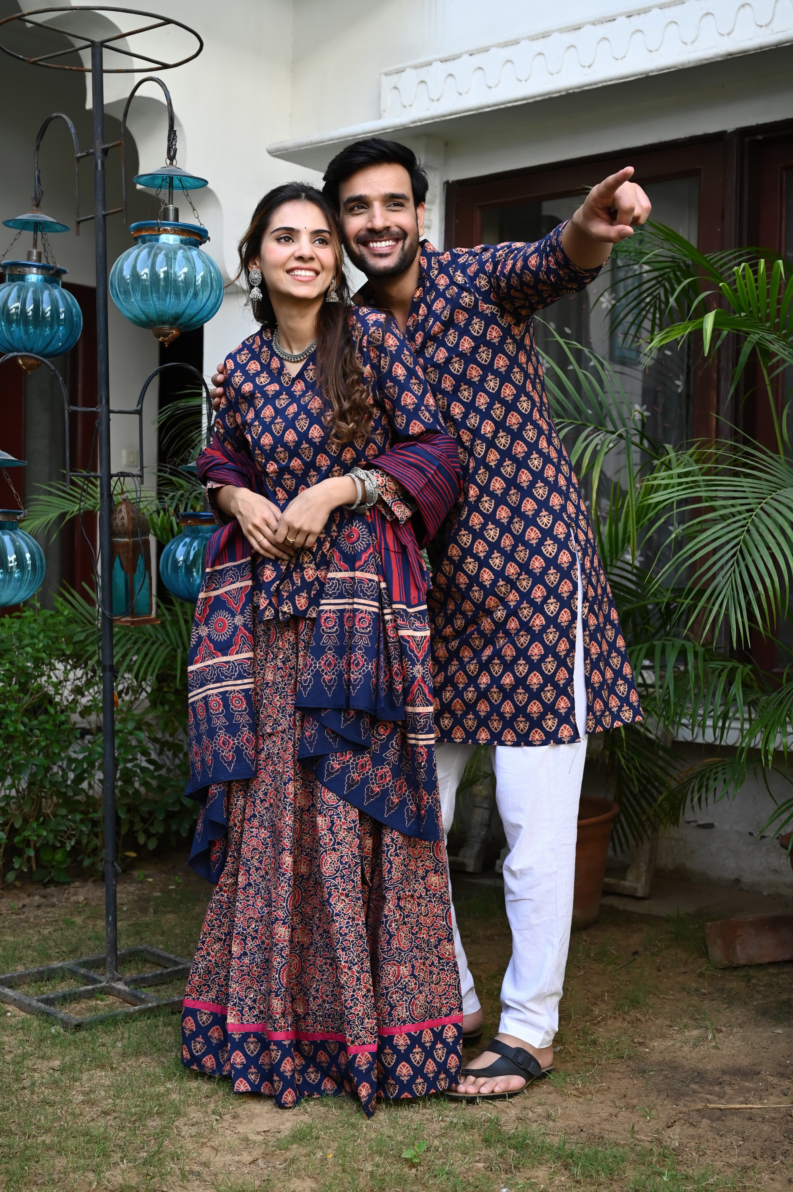 Jamuni colour Pure Cotton Twinning Couple Set In Block Print