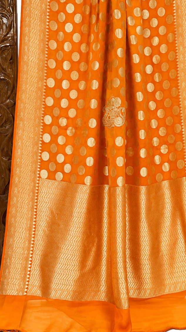 Orange Banarasi Handloom Semi Georgette Saree