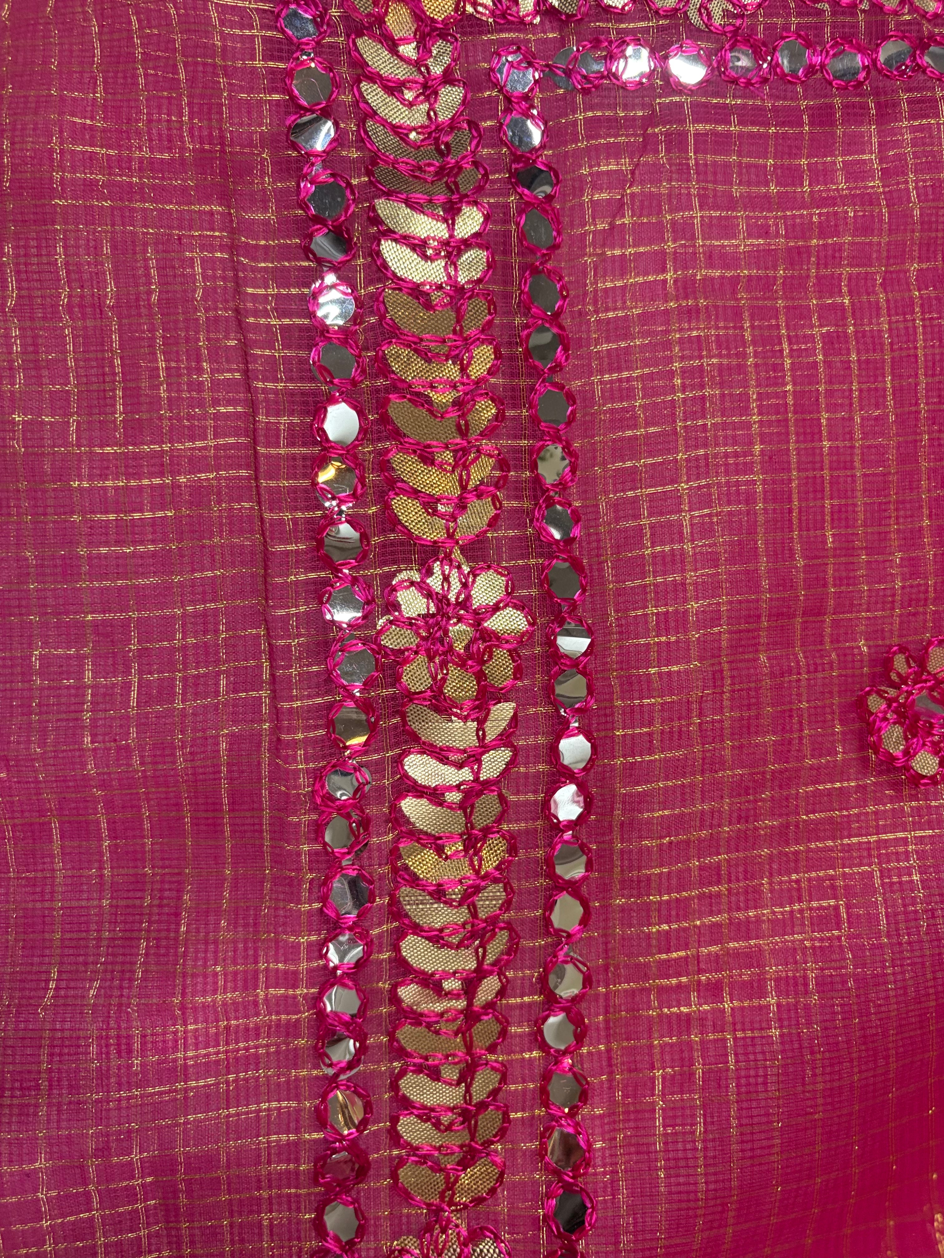 Hot Pink Kota Doria Gota Patti Saree