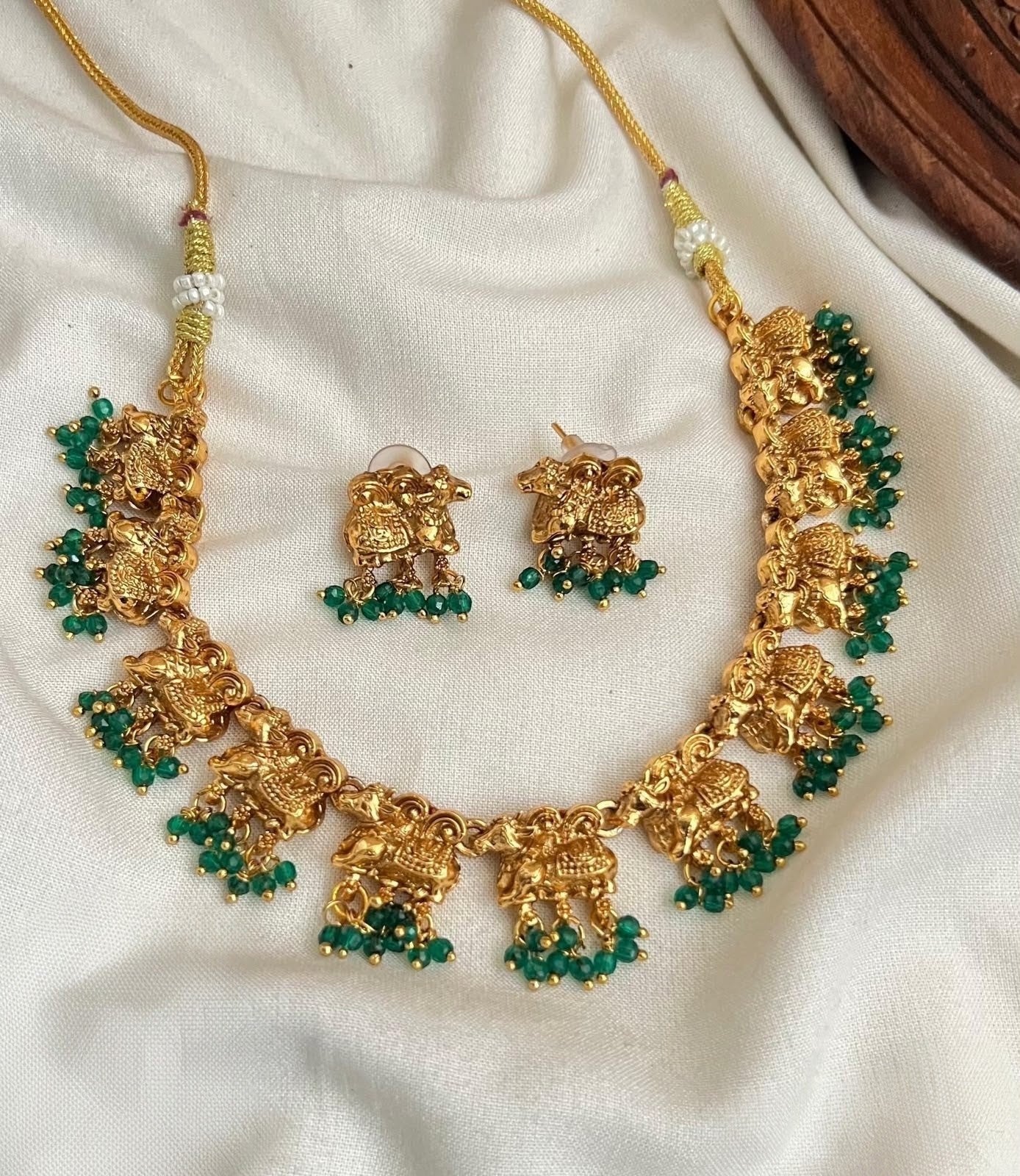 Green South Indian Traditional Styles Necklace Set