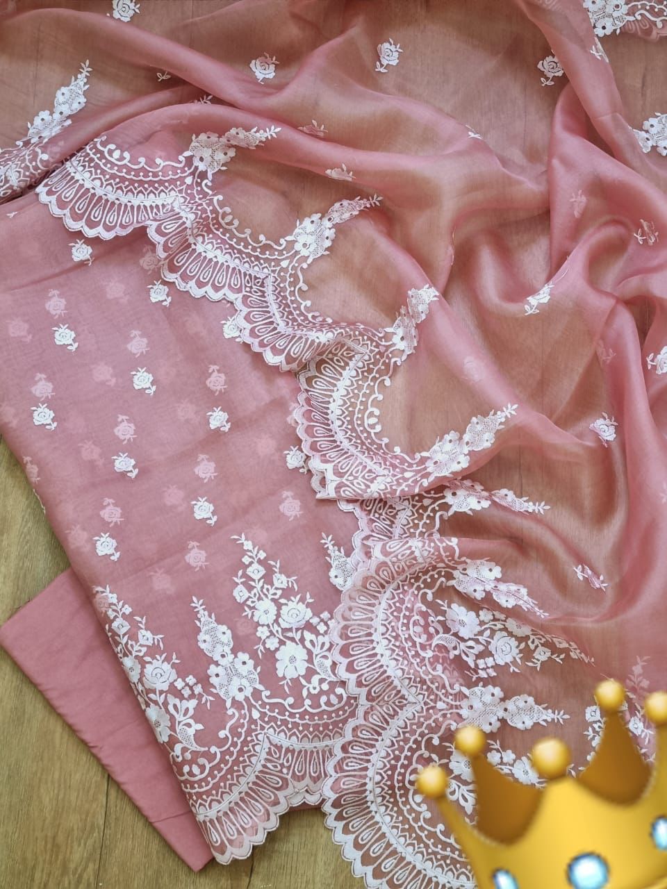 Light Pink Banarasi Organza Silk Embroidery Suit(Unstitched)