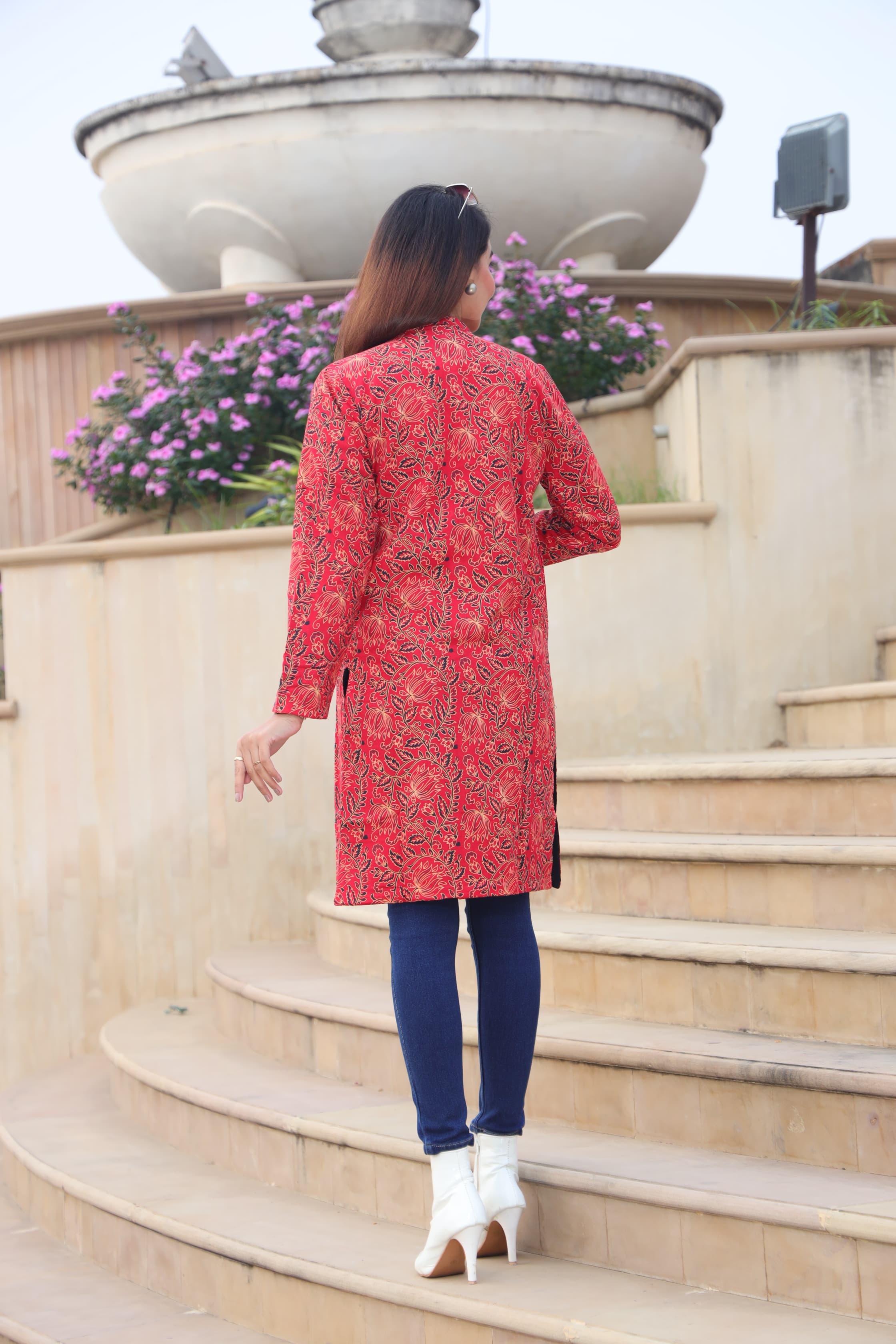 Beautiful Red Bagru Hand Block Printed Pure Cotton Winter Jackets