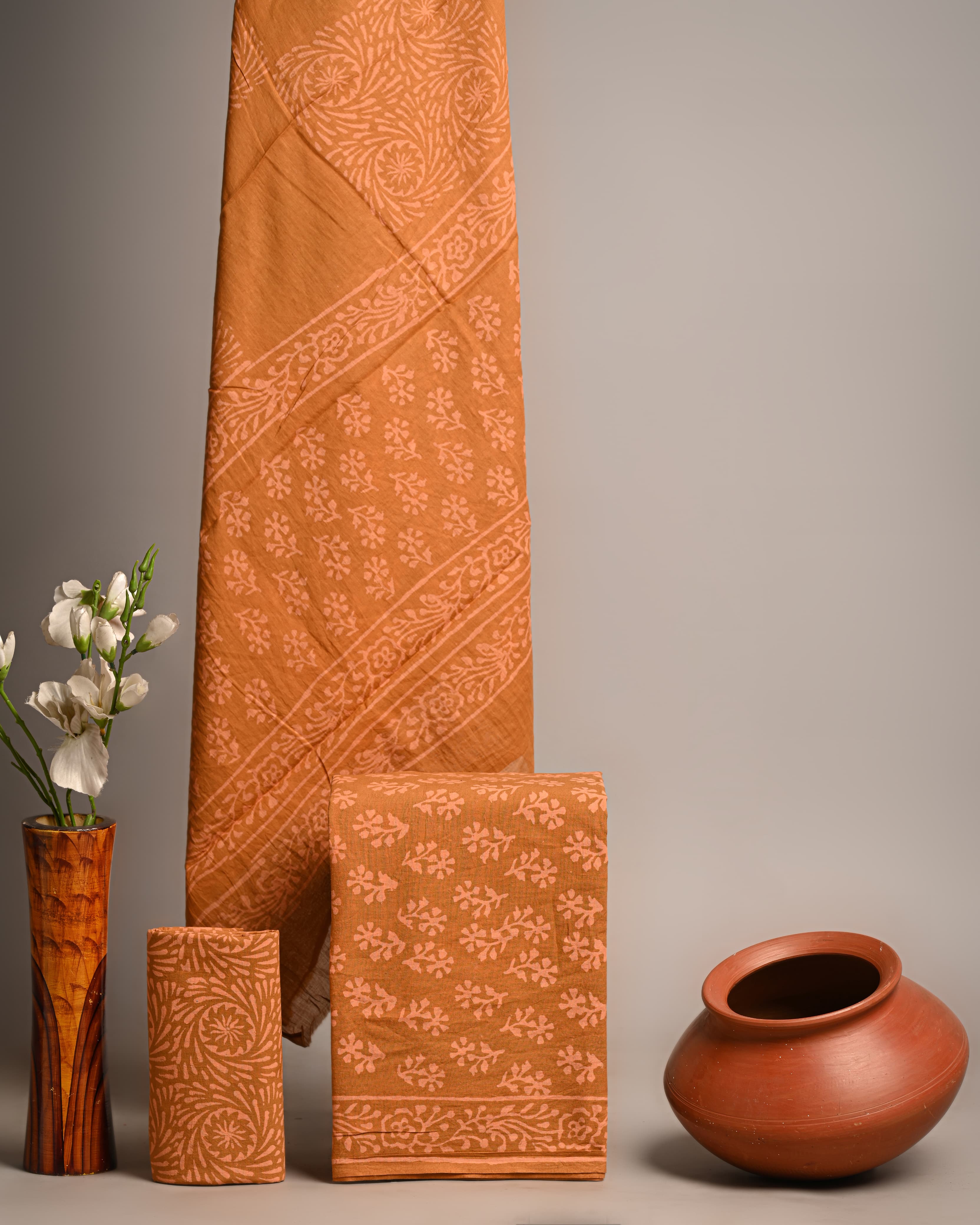 Brown Indigo Hand block Print Cotton Suit