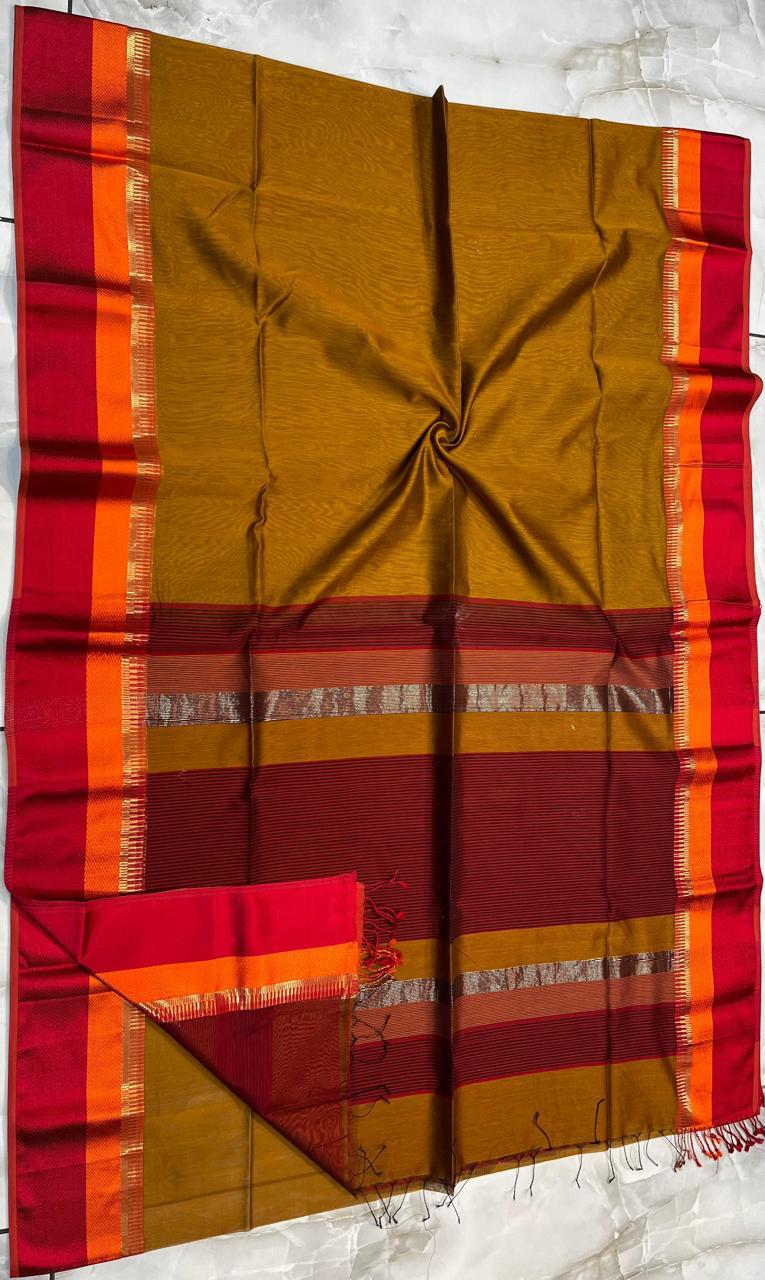 Maheshwari Silk Saree In Yellow