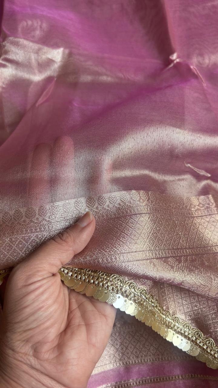 Jahanavi  Kapoor Pink Tissue Saree