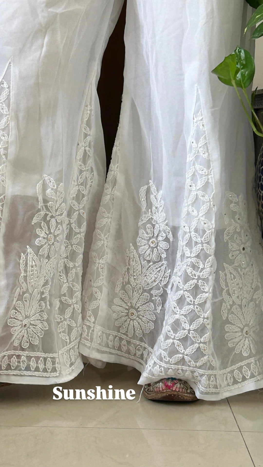 Sunshine Sequence Work White Lucknowi Chikankari Sharara