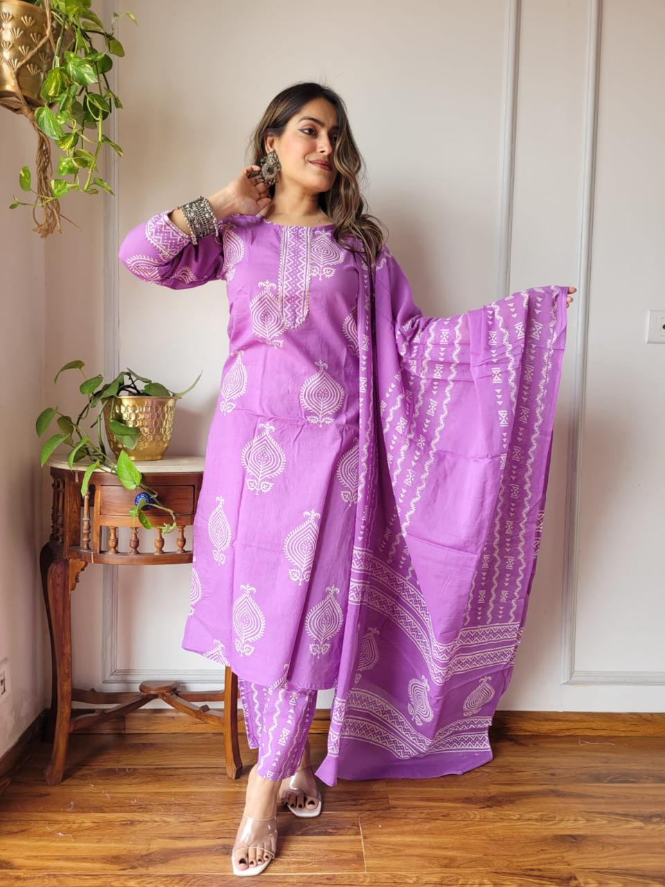Purple Cotton Suit Set