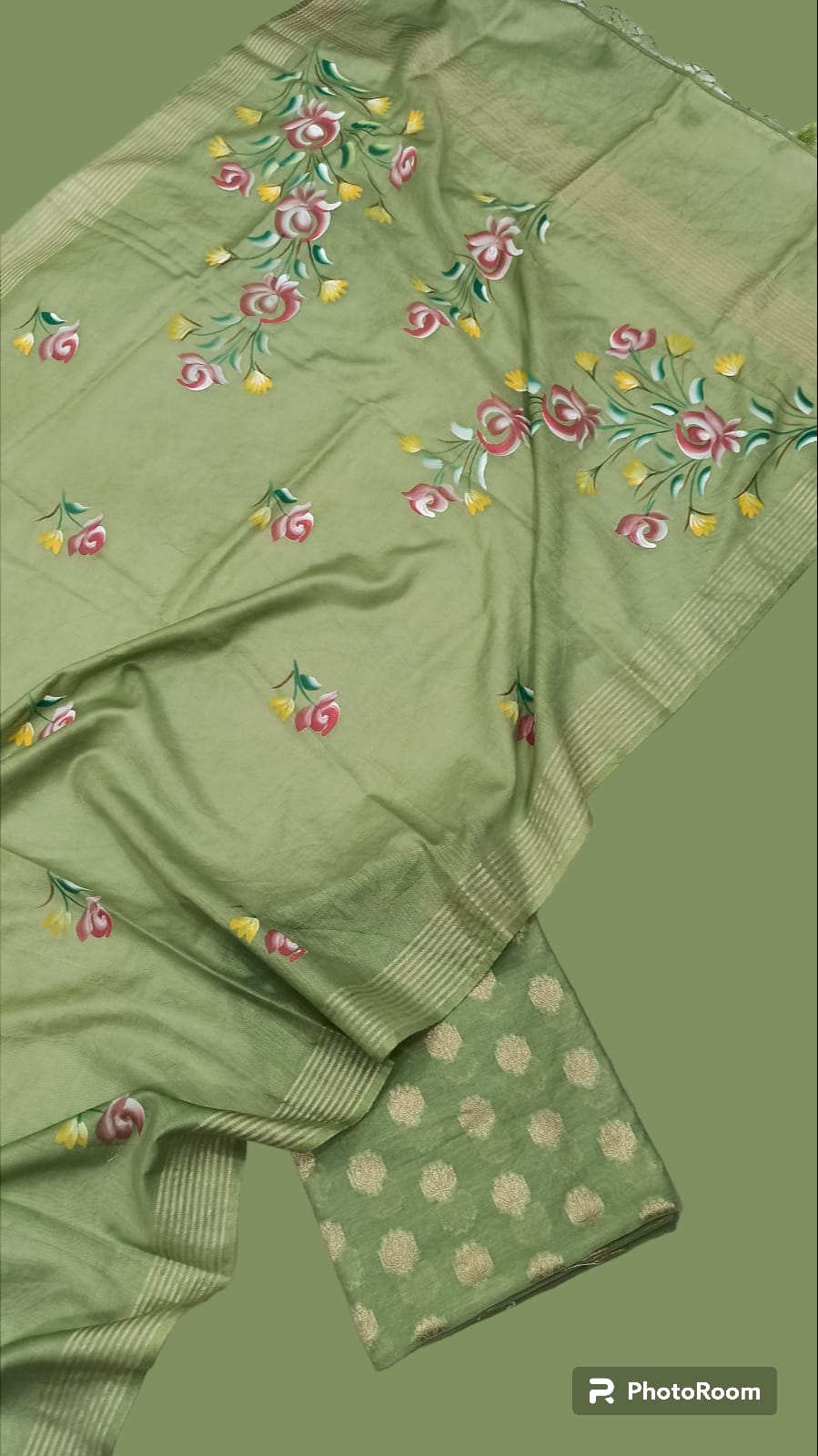 Gentle in Green Banarasi Cotton Silk Suit(Unstitched)