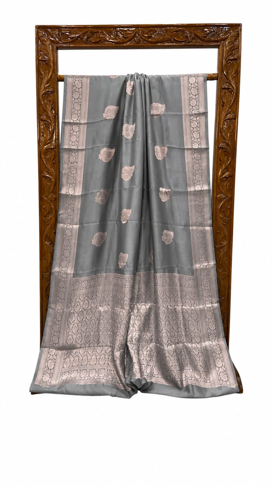 Banarasi Handloom Raw Mango Silk Saree In Grey