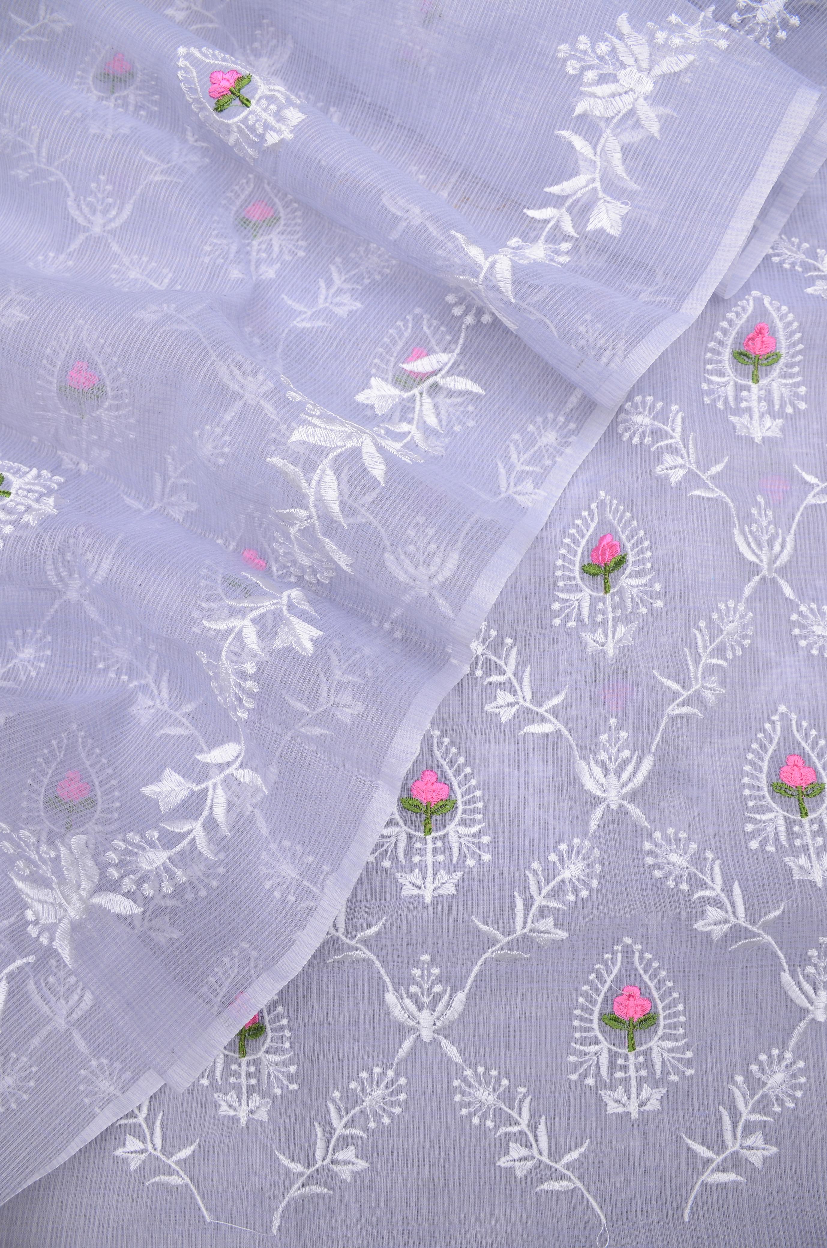 Light Purple Kota Doria Embroidery Suit Fabric With Dupatta