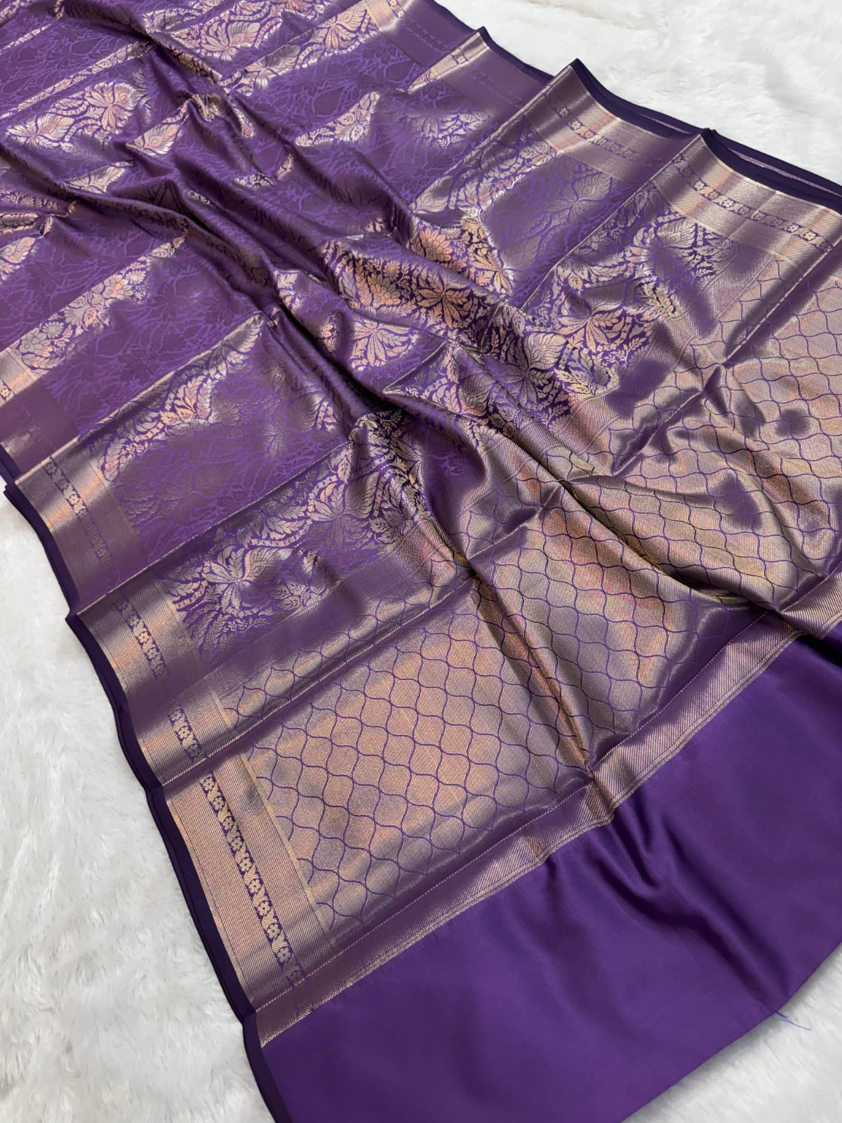 Banarasi Semi Mushroom Kathan Silk  Saree In Purple