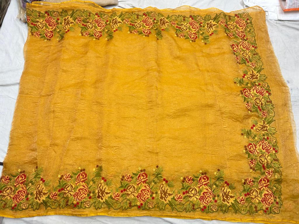 Marigold Yellow Banarasi Crush Tissue Saree