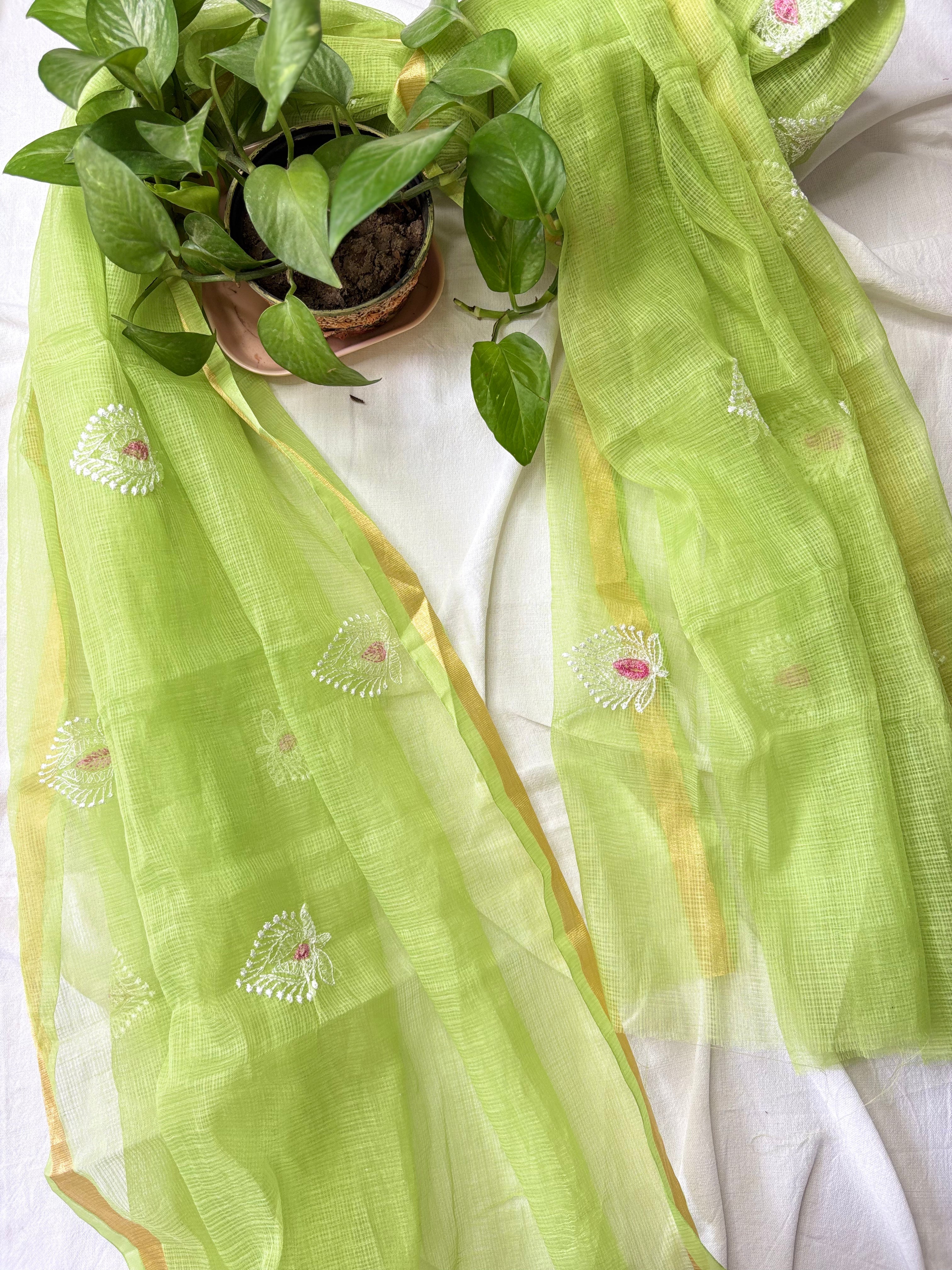 Kota Doriya Embroidery Work Suit In Green