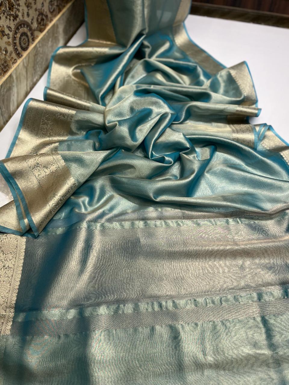 Shimmer blue soft tissue saree
