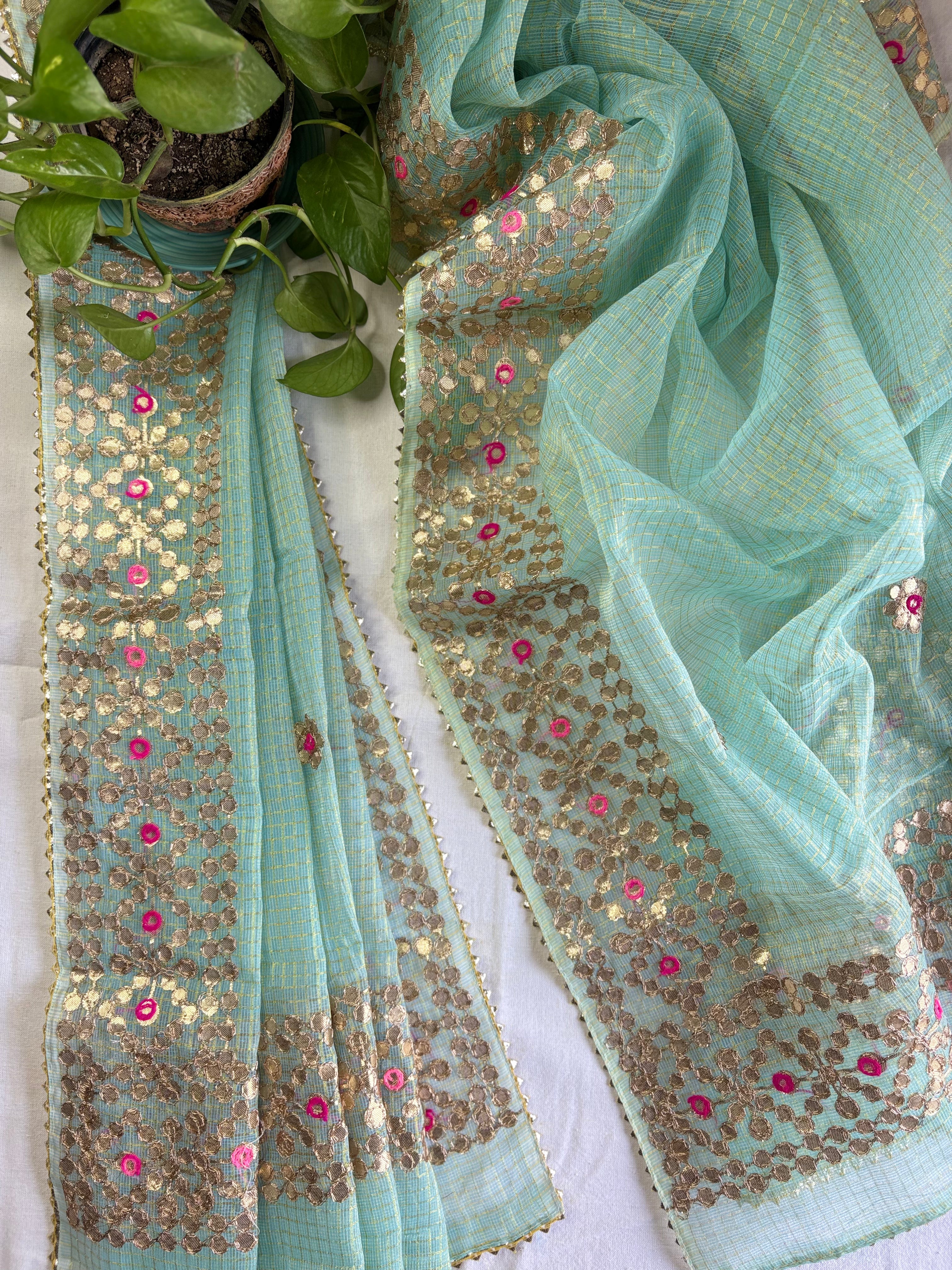 Tuhina- Wedding Wear Kota Gota Patti Salwar Suit In Gota Work Skyblue Color
