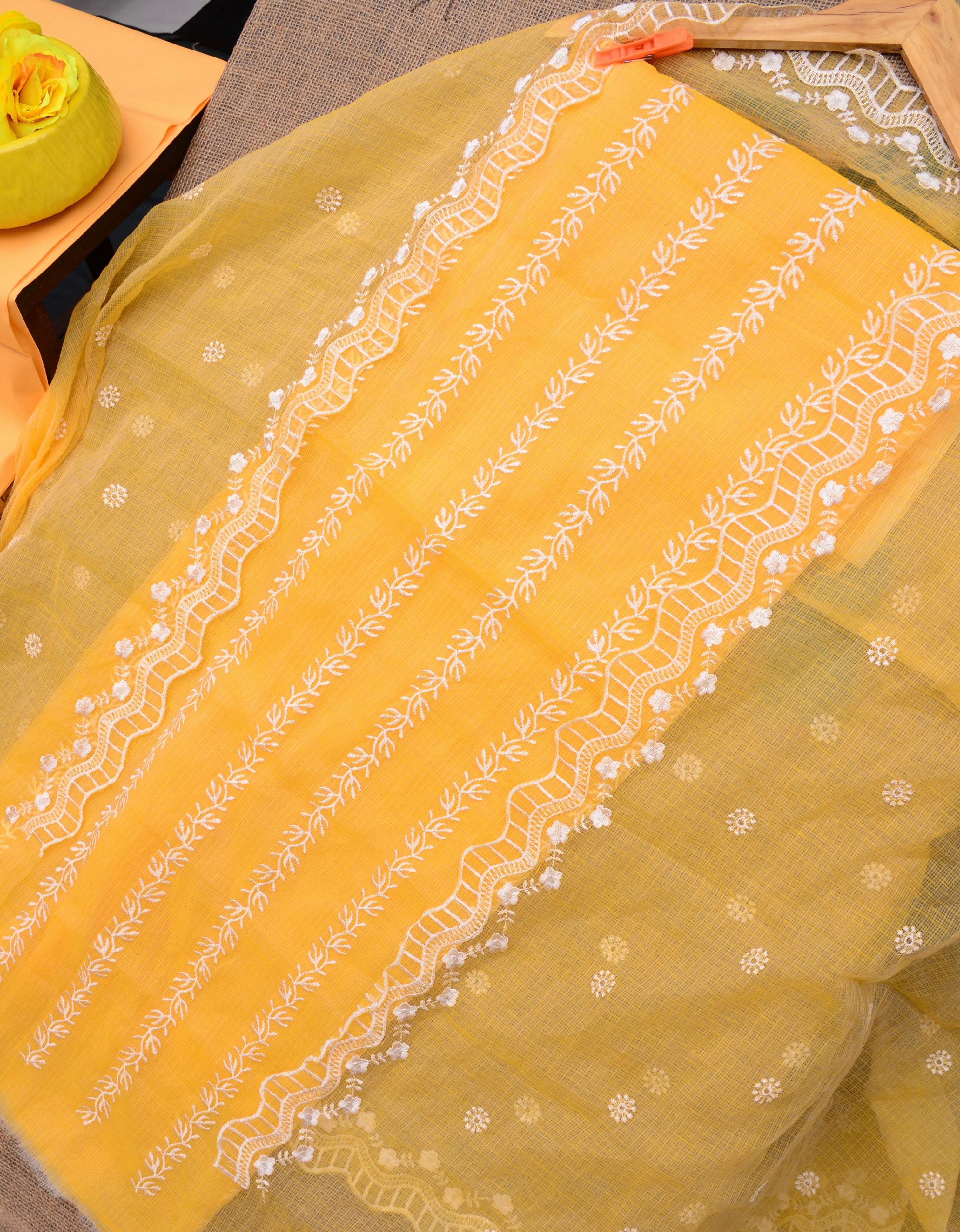 Kota Doriya Embroidery Work Suit In Yellow