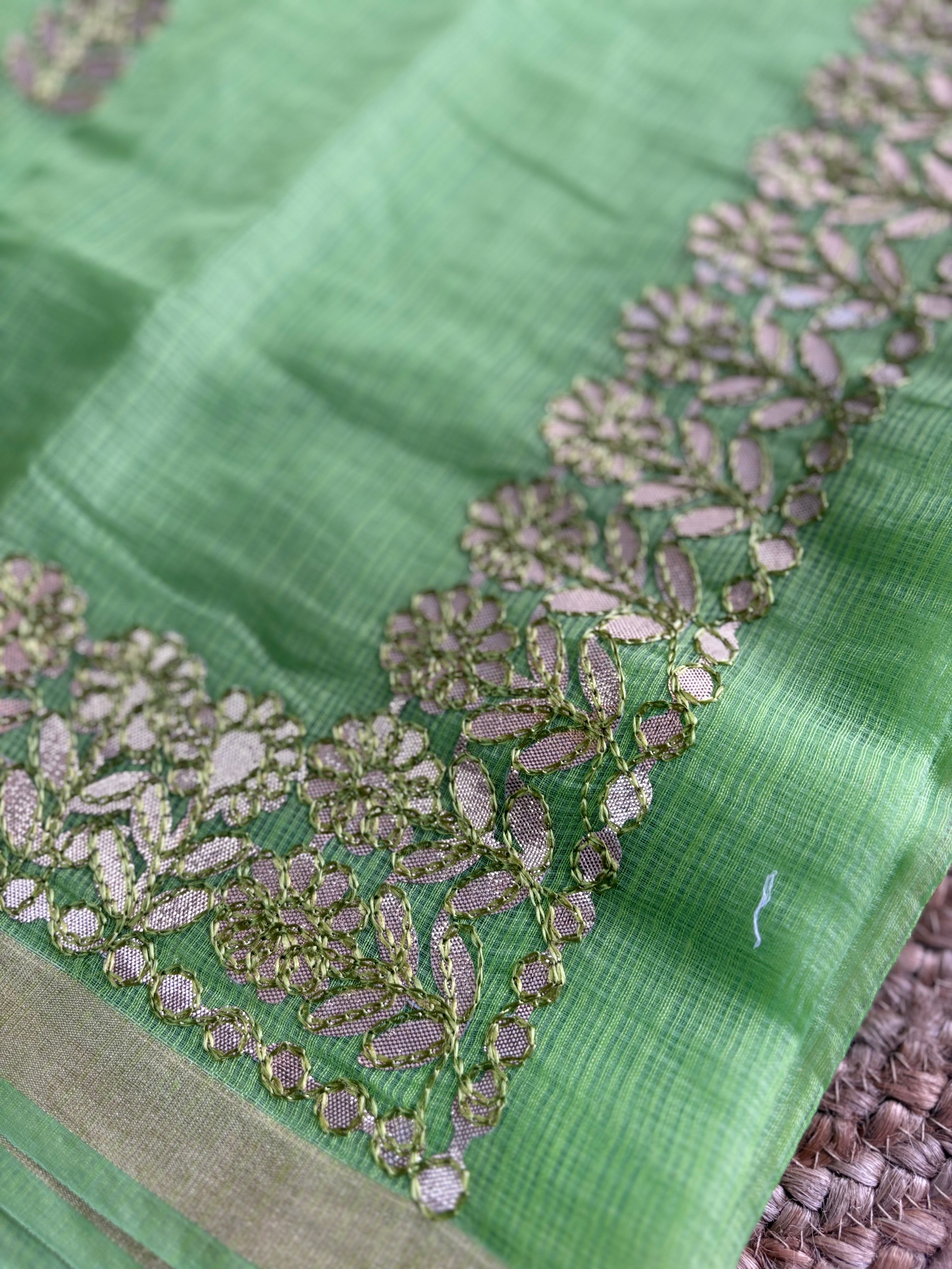 Green Kota Doria Gota Patti Saree