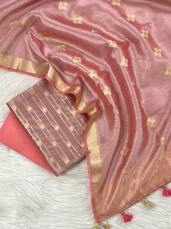 Pink Tissue Silk Suit with Zari Weaving