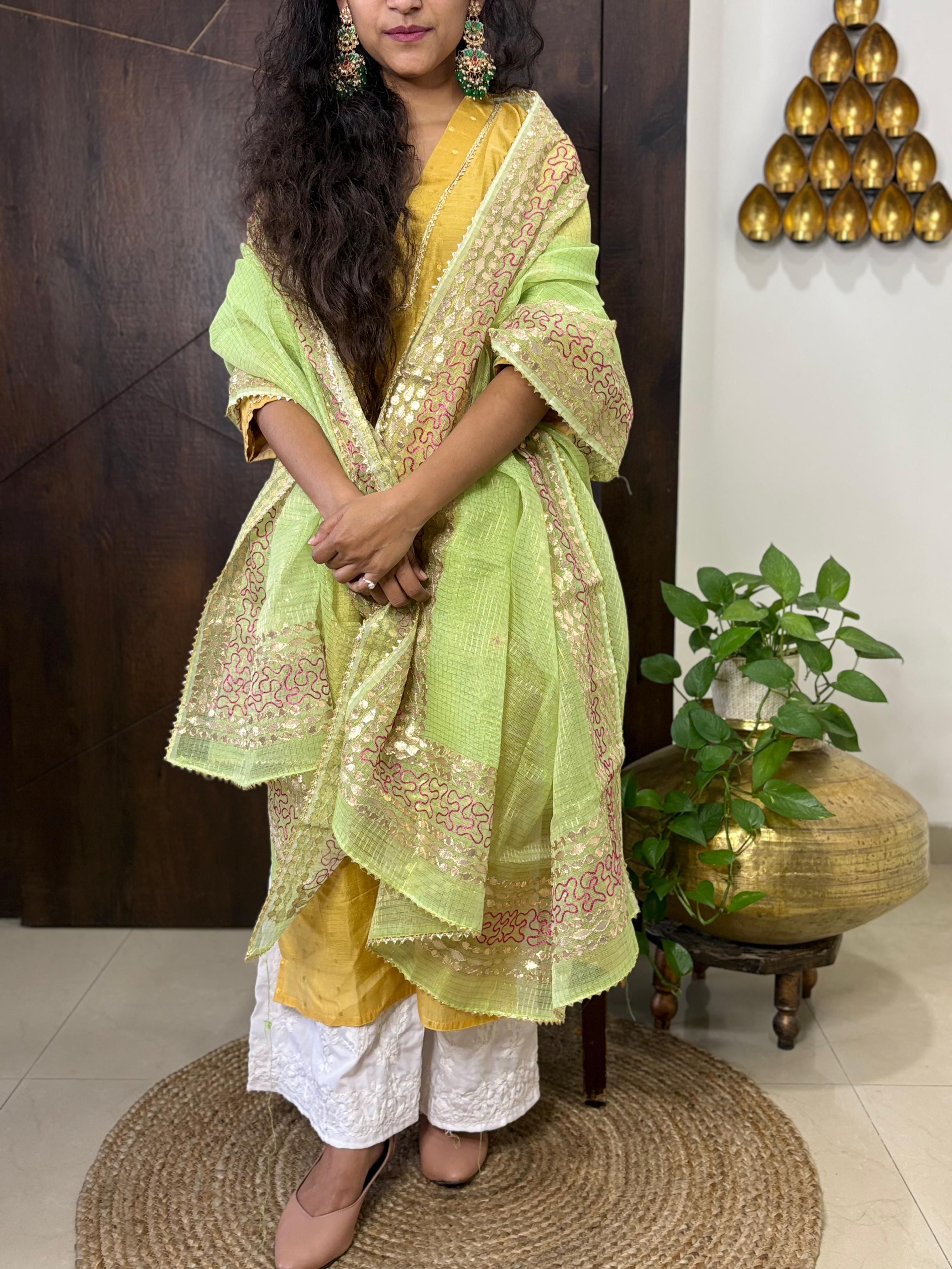 Green Kota Doria Heavy Gota Patti Work Dupatta