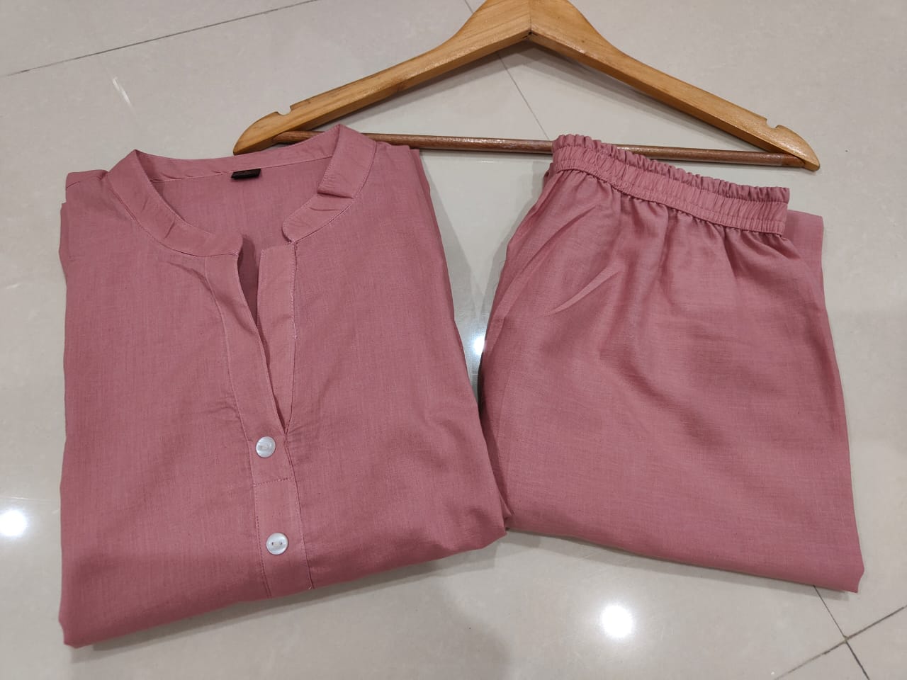 Cotton cord set in pink kurti palazzo pants